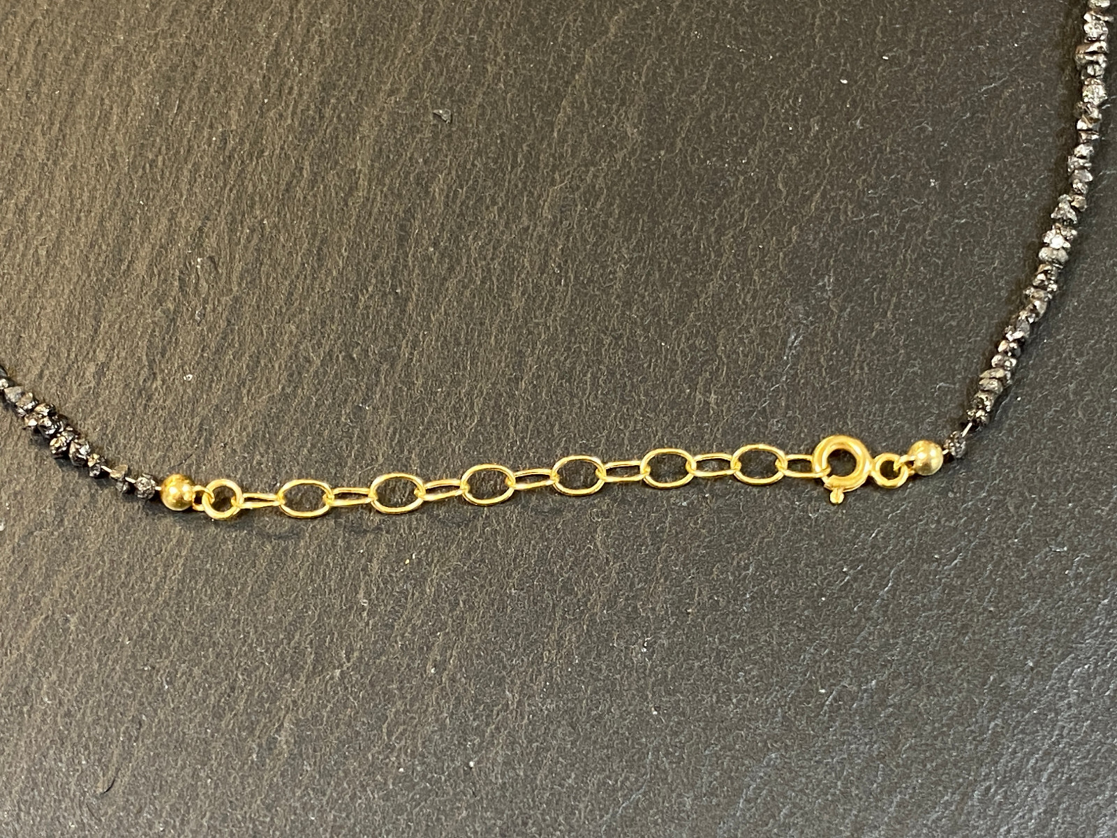 HALSKETTE KETTE AUS ROHEN DIAMANTEN 47cm LANG VERSCHLUSS 14K GELBGOLD – Bild 10