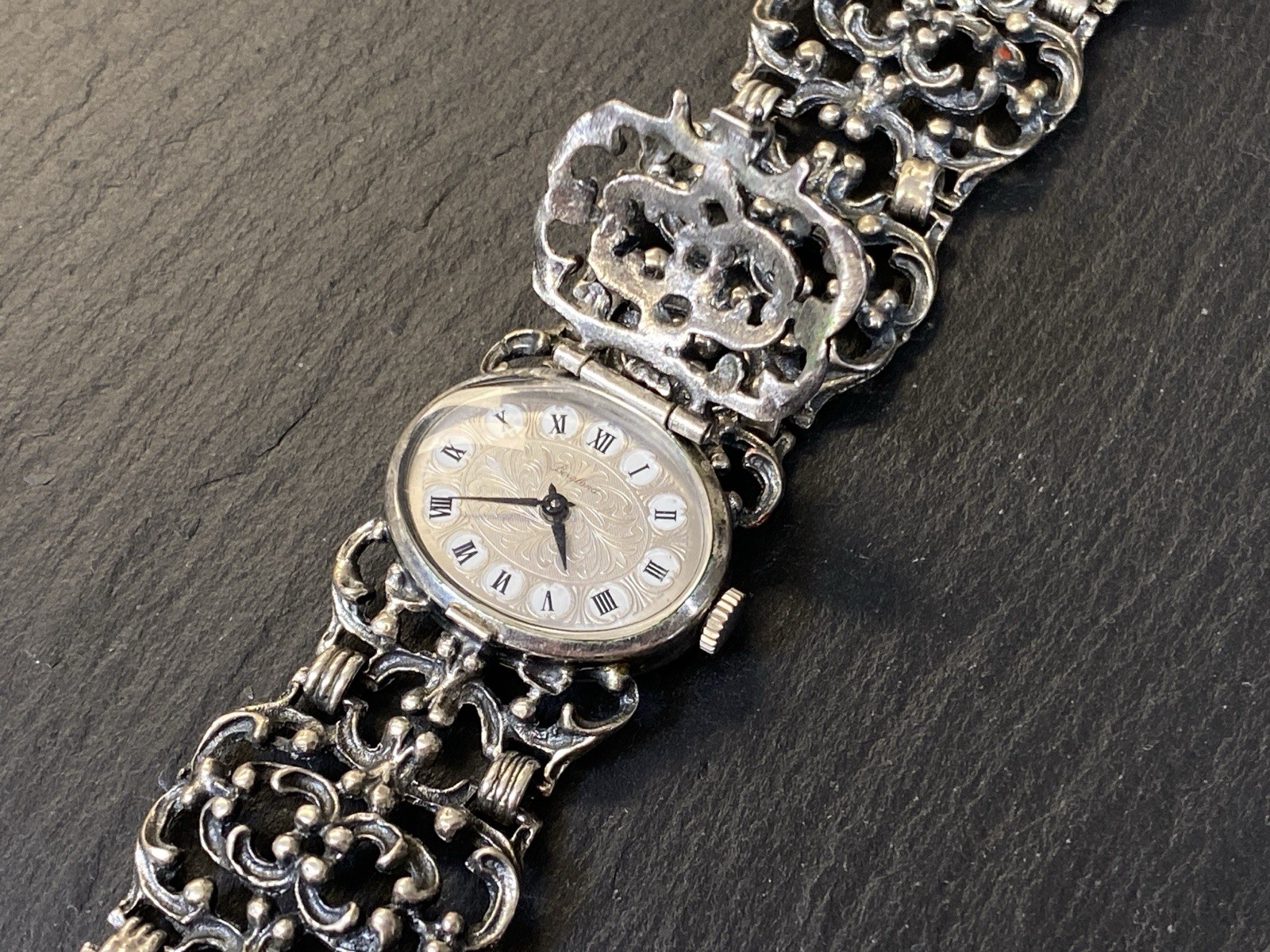 ANTIKES ARMBAND ARMBANDUHR UHR 835 SILBER FILIGRANES DEKOR