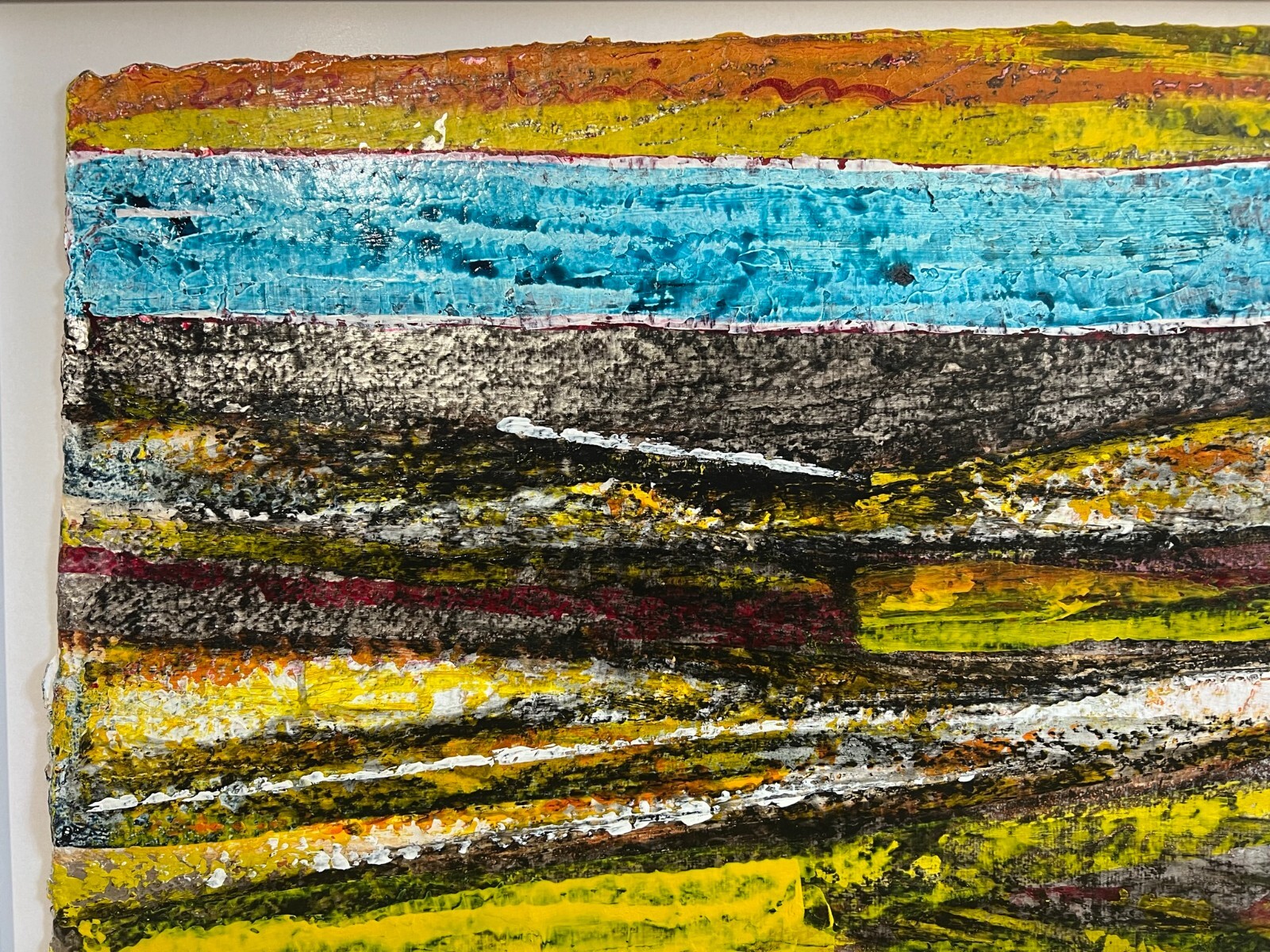 ENZO ARDUINI GROSSE MISCHTECHNIK ACRYL BLATTSILBER RAPSFELDER AM FLUSS 148x110cm – Bild 5