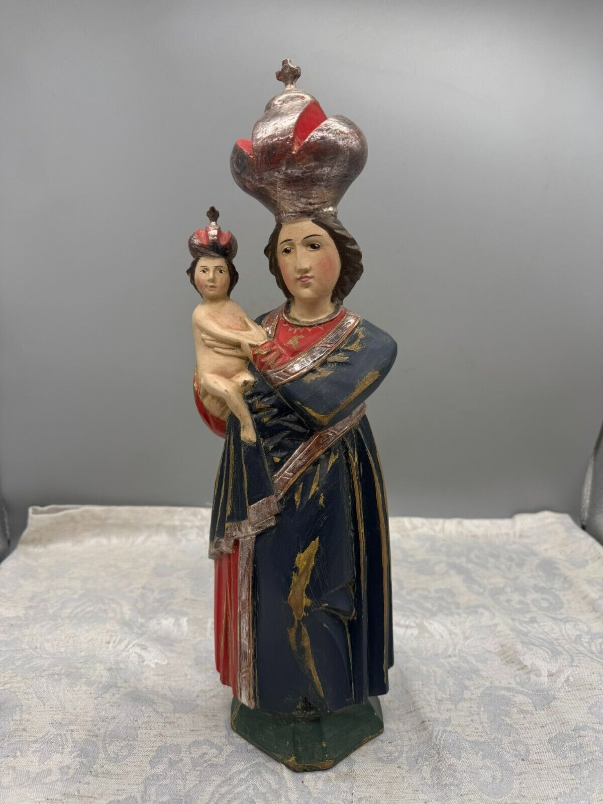 ALTE VINTAGE HEILIGENFIGUR 39cm MADONNA MARIA MIT KIND NACH ANTIKEM ORIGINAL
