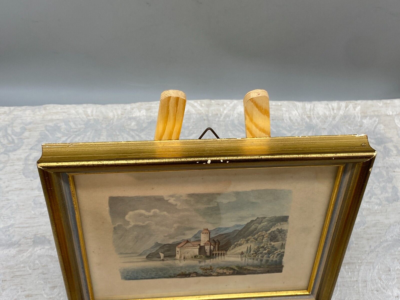 ANTIKES AQUARELL 19 TES SCHLOSS AM SEE VOR BERGKULISSE BEZEICHNET LOEFFELHOLZ – Bild 12