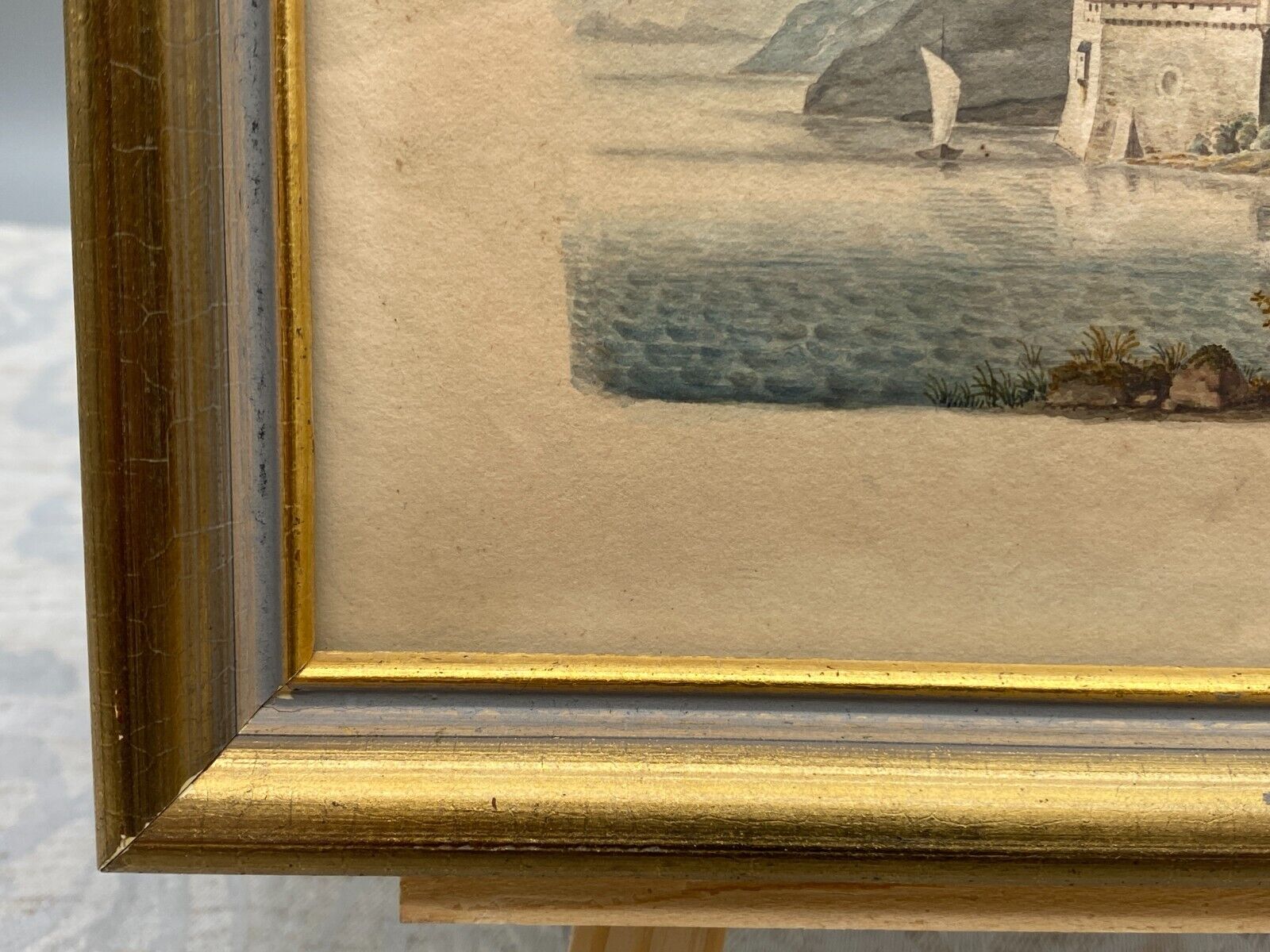 ANTIKES AQUARELL 19 TES SCHLOSS AM SEE VOR BERGKULISSE BEZEICHNET LOEFFELHOLZ – Bild 8