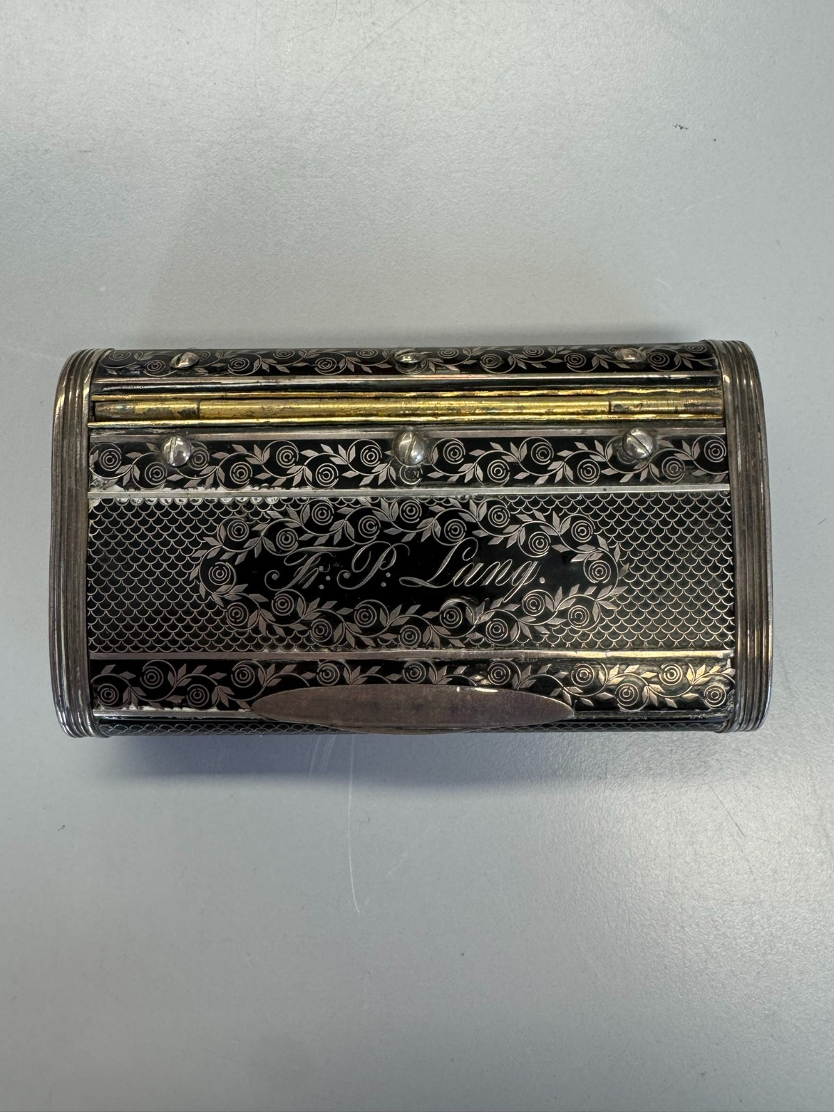 ANTIKES ZIGARETTENETUI TABATIERE DOSE METALL VERSILBERT EMAILLE  BEZEICHNUNG