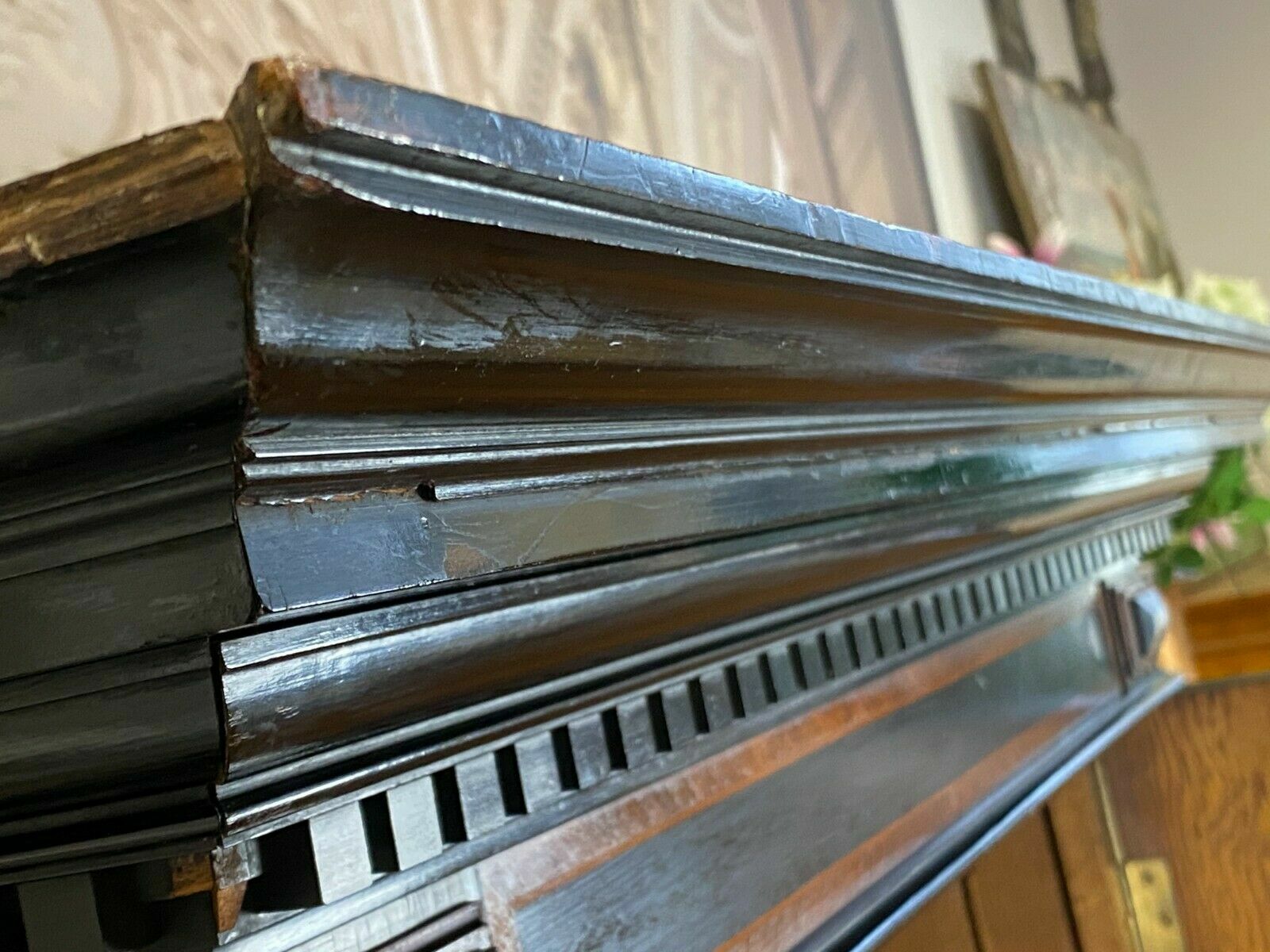 PRUNKVERTIKO VERTIKO HISTORISMUS  ANTIK UM 1880 EBONISIERT MIT INTARSIEN – Bild 10