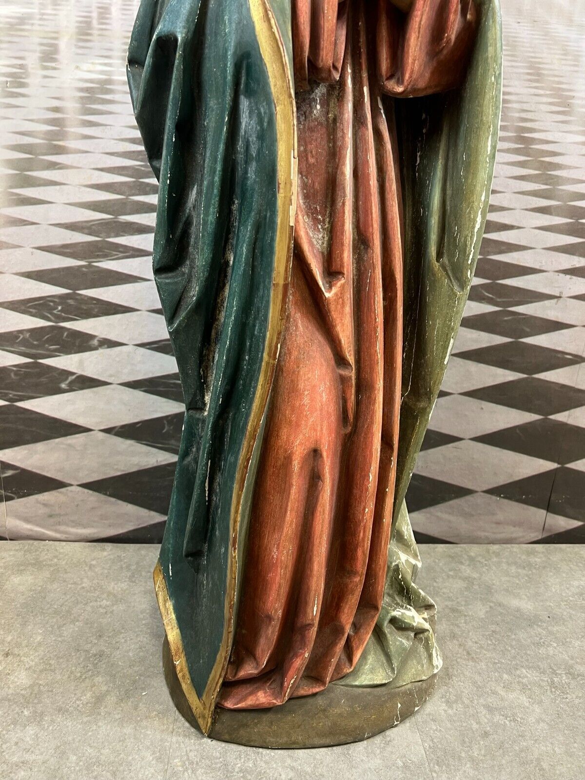 ANTIKE HEILIGENFIGUR TRAUERNDE MARIA HOLZ MASSIV HANDGESCHNITZT NAZARENER 121cm – Bild 5