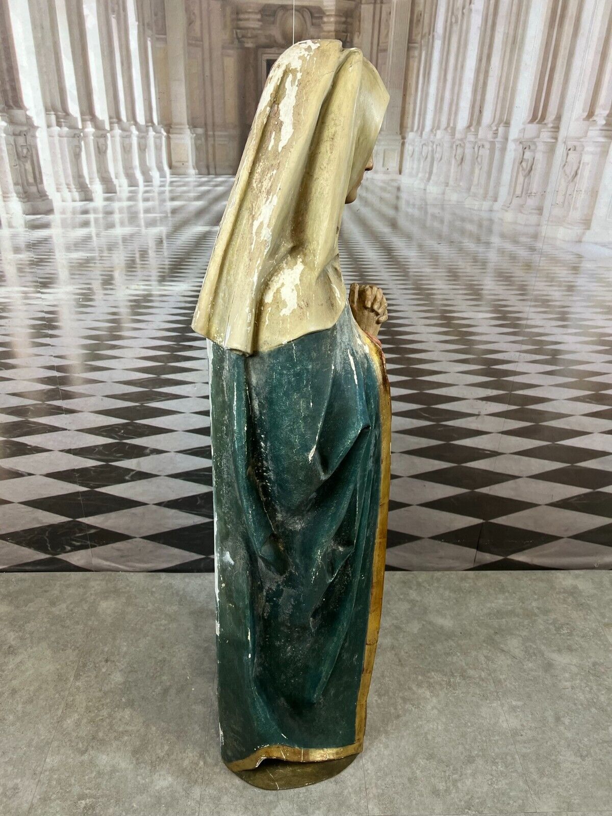 ANTIKE HEILIGENFIGUR TRAUERNDE MARIA HOLZ MASSIV HANDGESCHNITZT NAZARENER 121cm – Bild 6
