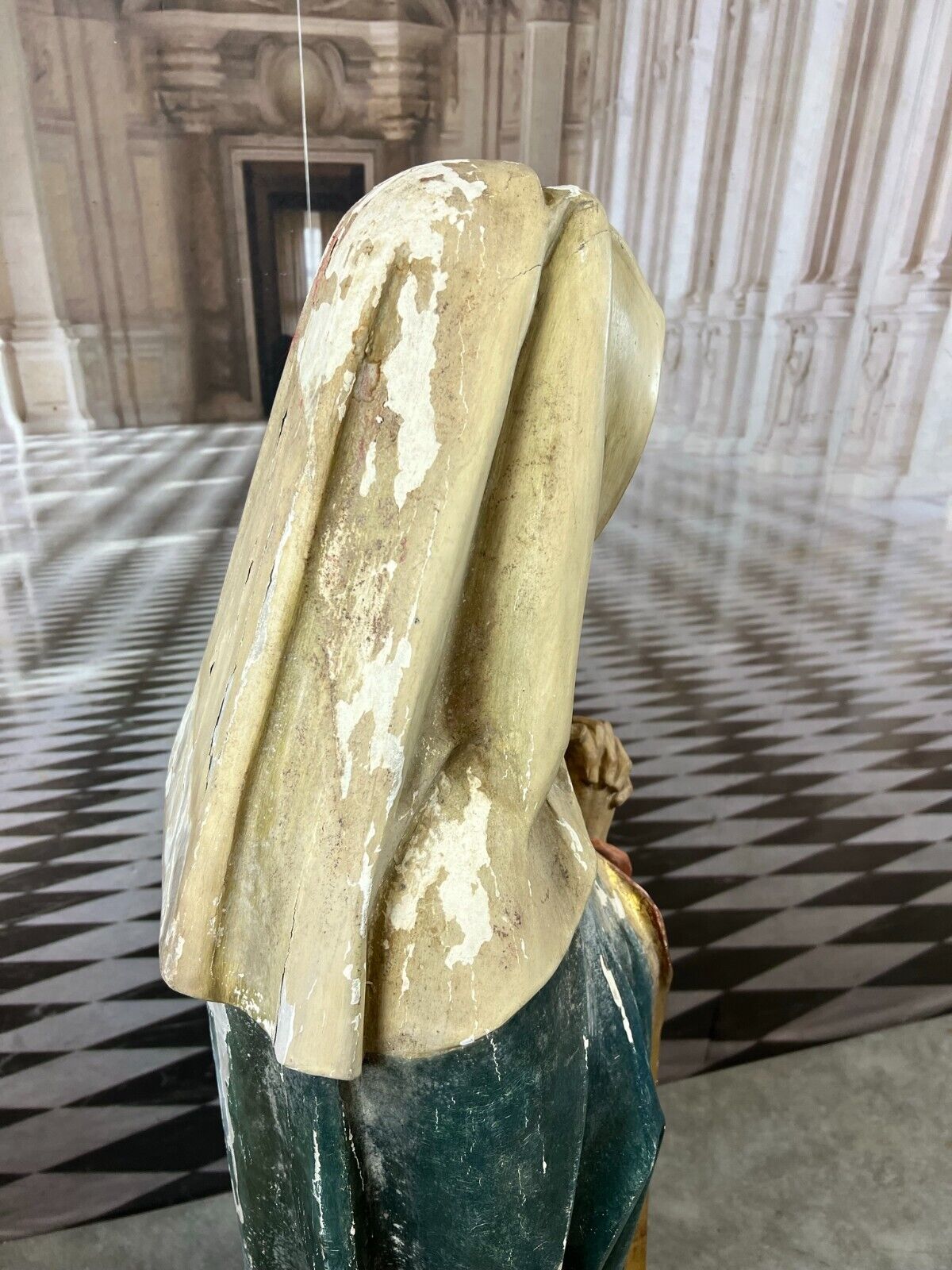 ANTIKE HEILIGENFIGUR TRAUERNDE MARIA HOLZ MASSIV HANDGESCHNITZT NAZARENER 121cm – Bild 7