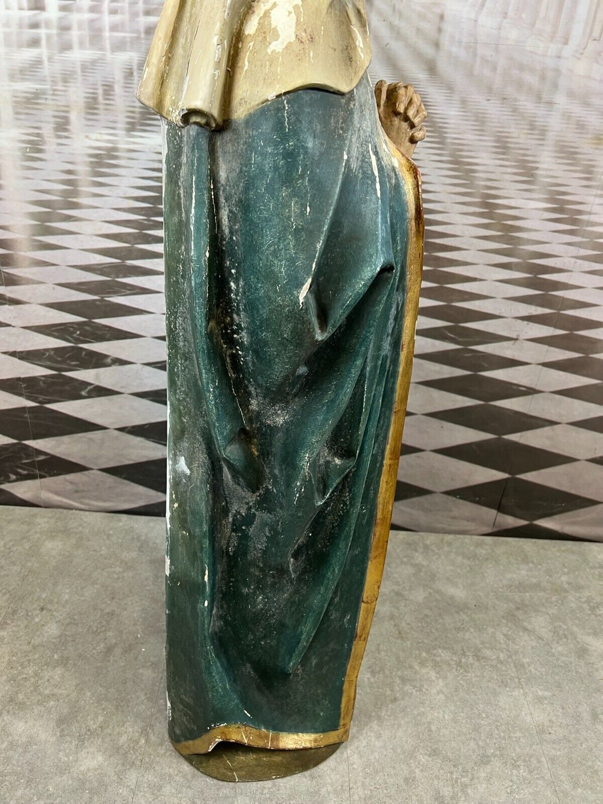 ANTIKE HEILIGENFIGUR TRAUERNDE MARIA HOLZ MASSIV HANDGESCHNITZT NAZARENER 121cm – Bild 8