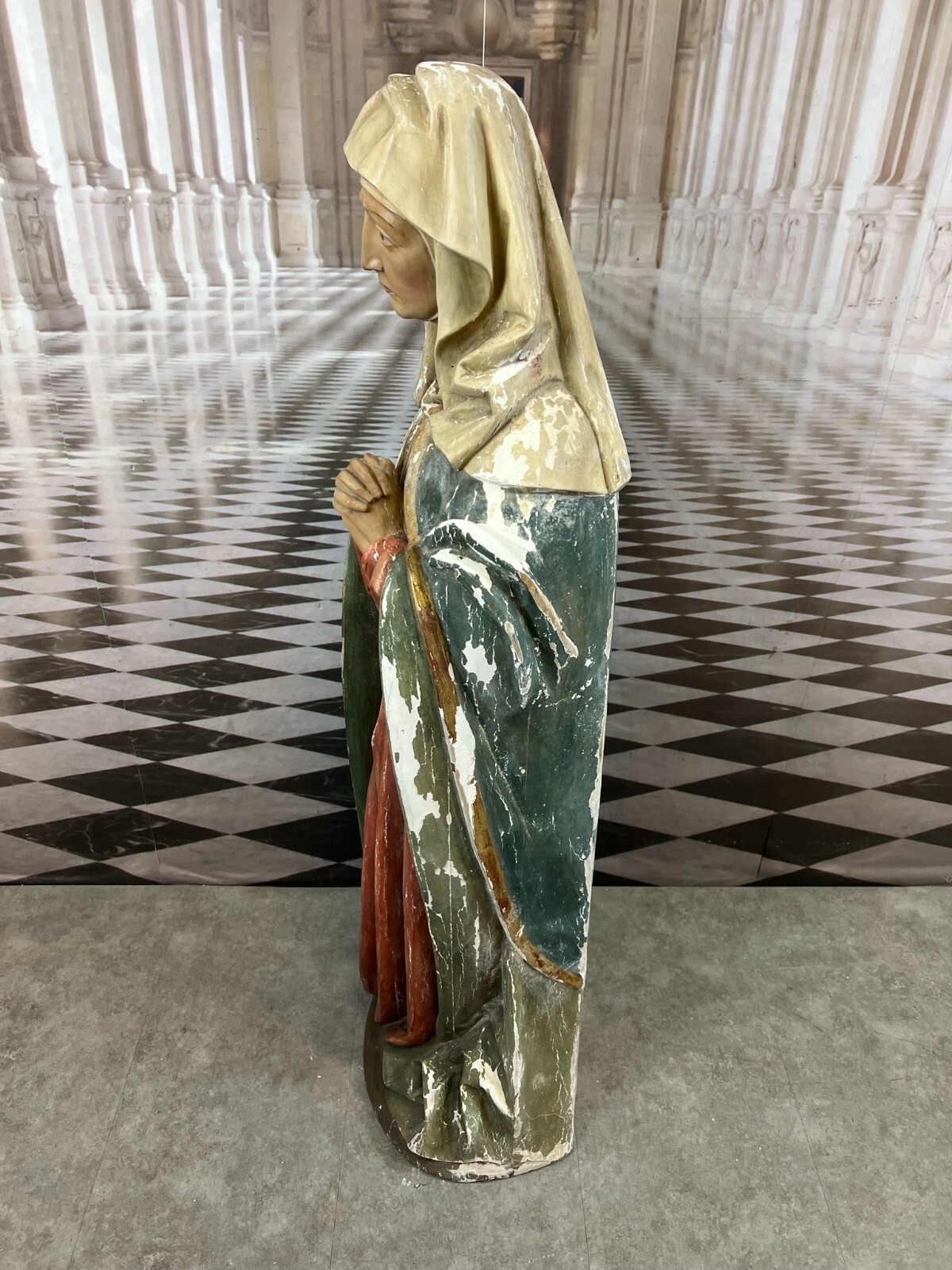 ANTIKE HEILIGENFIGUR TRAUERNDE MARIA HOLZ MASSIV HANDGESCHNITZT NAZARENER 121cm – Bild 9