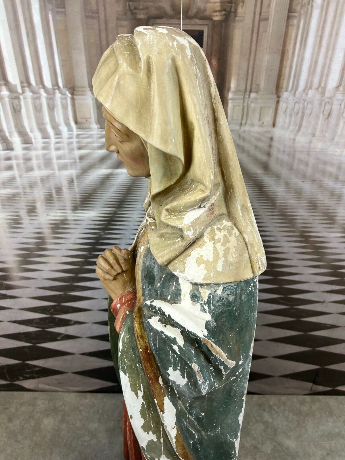 ANTIKE HEILIGENFIGUR TRAUERNDE MARIA HOLZ MASSIV HANDGESCHNITZT NAZARENER 121cm – Bild 10