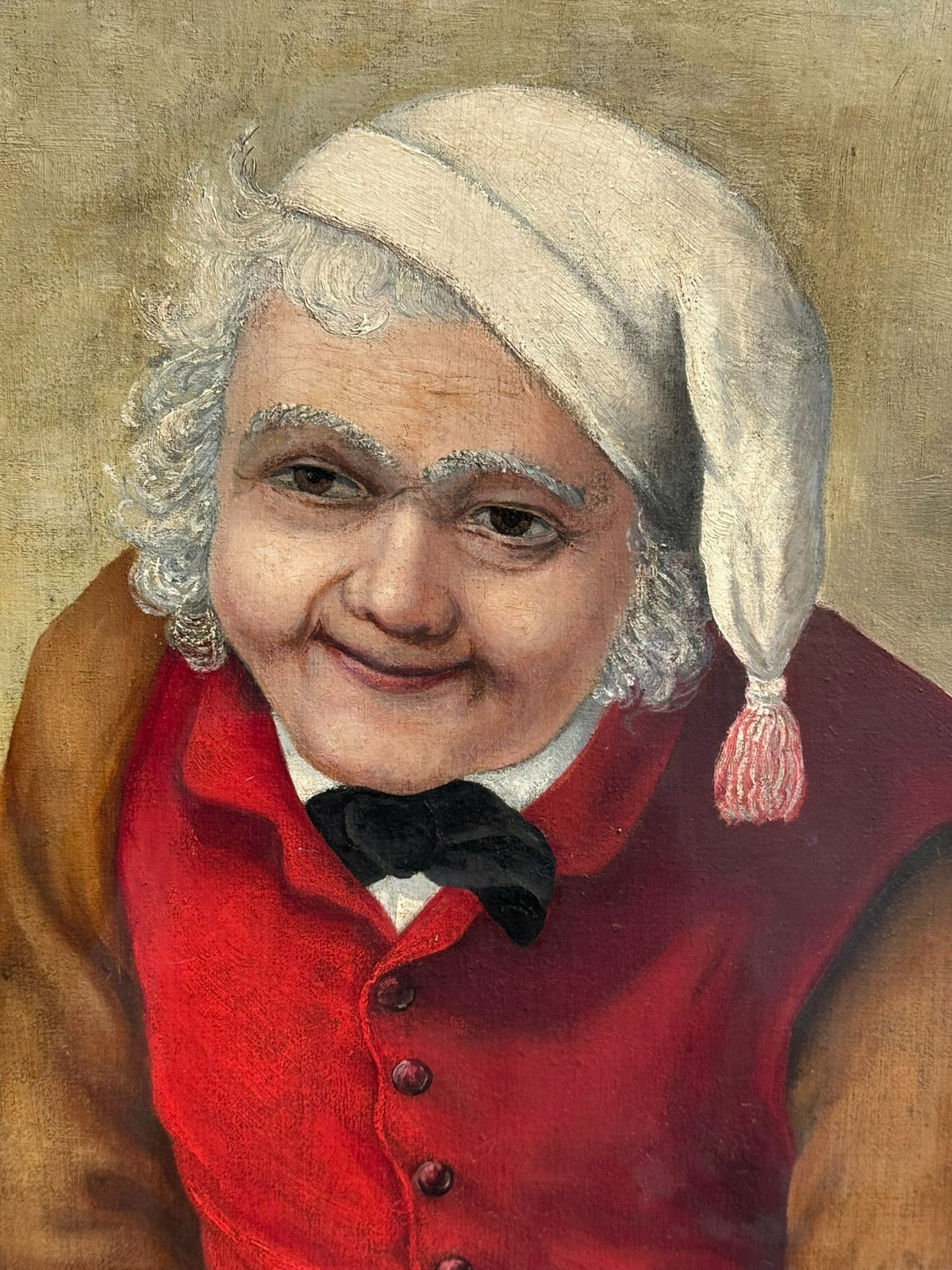 ANTIKES BIEDERMEIER ÖLGEMÄLDE PORTRAIT MANN MIT SCHLAFMÜTZE MONOGRAMMIST