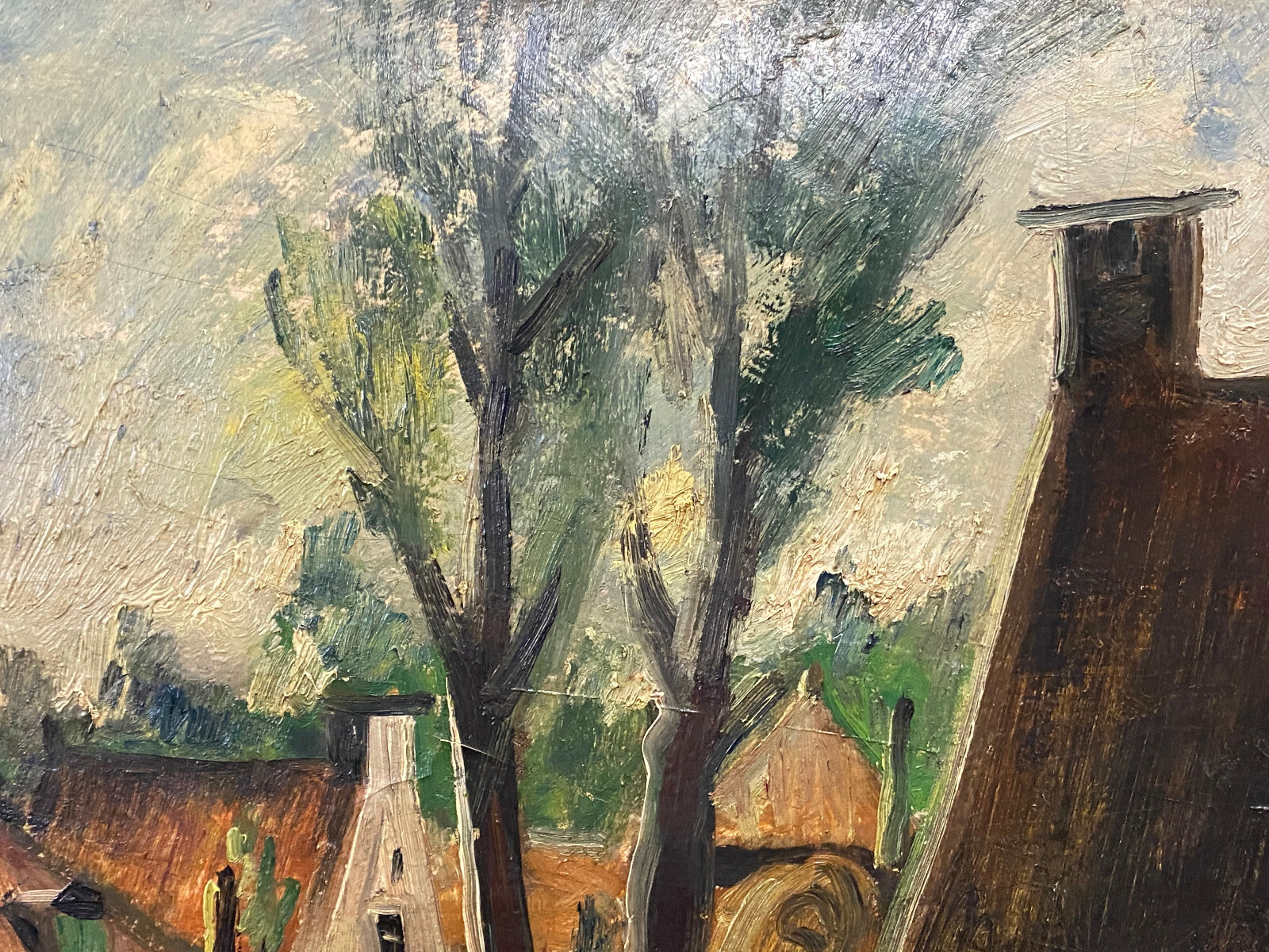 ANTIKES ÖLGEMÄLDE ÖL AUF KARTON DORF GASSE ABMESSUNGEN MIT RAHMEN 69x56cm – Bild 6