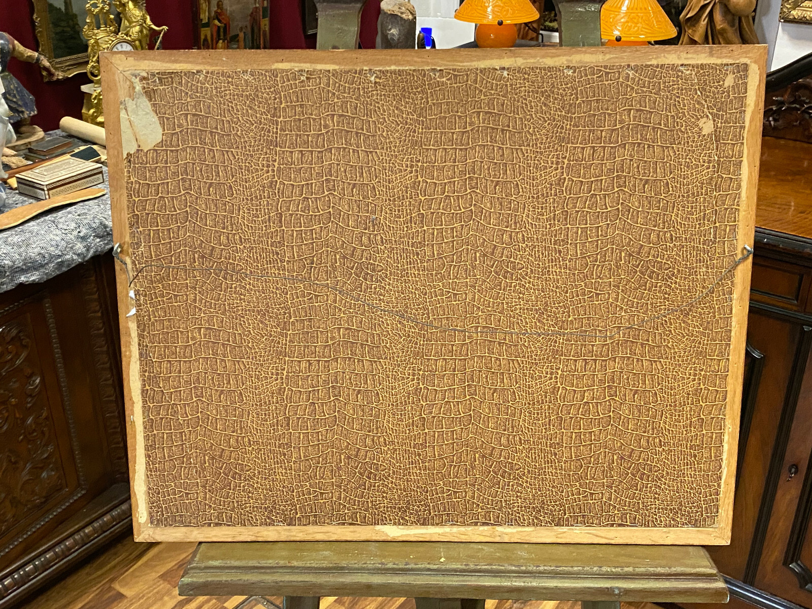 ANTIKES ÖLGEMÄLDE ÖL AUF KARTON DORF GASSE ABMESSUNGEN MIT RAHMEN 69x56cm – Bild 9