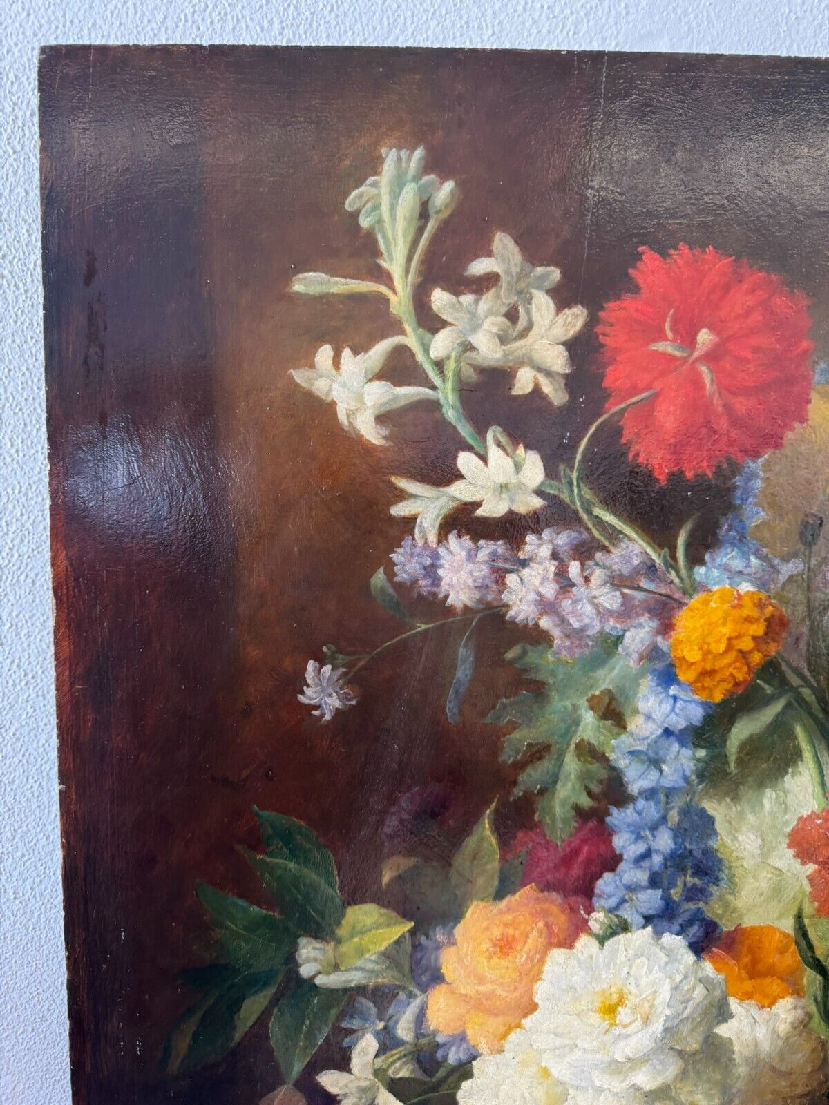 GROSSES ÖLGEMÄLDE BLUMENSTILLLEBEN 71x93cm BAROCK BLUMEN GEMÄLDE 18/19 TES JHD – Bild 3