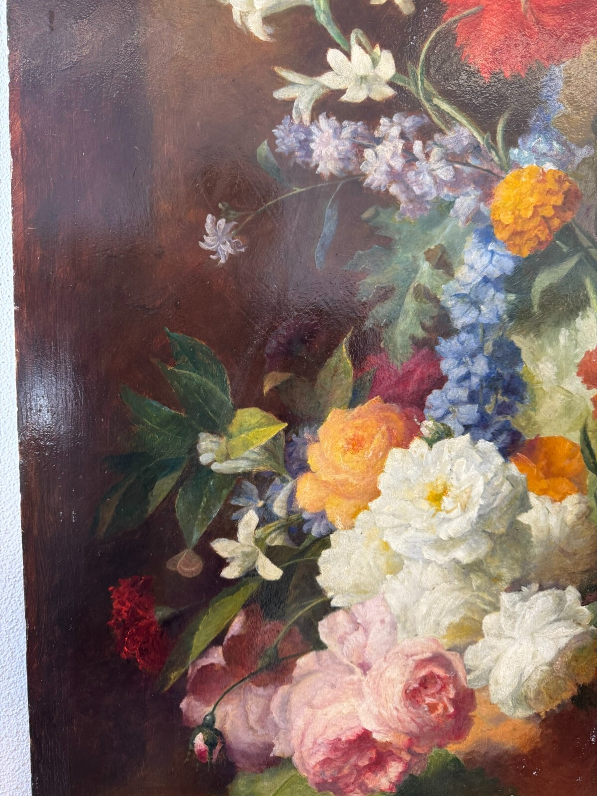 GROSSES ÖLGEMÄLDE BLUMENSTILLLEBEN 71x93cm BAROCK BLUMEN GEMÄLDE 18/19 TES JHD – Bild 4