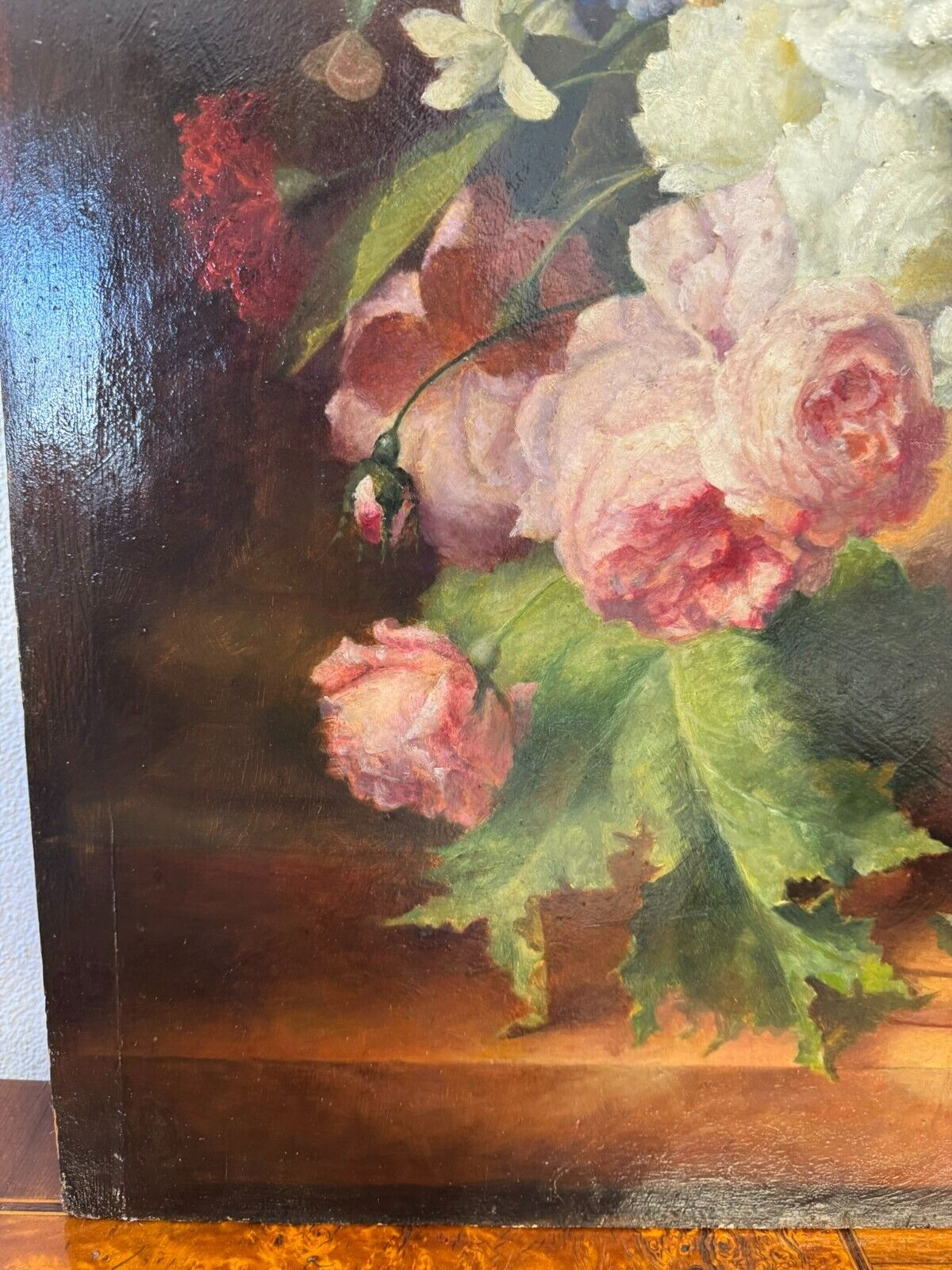 GROSSES ÖLGEMÄLDE BLUMENSTILLLEBEN 71x93cm BAROCK BLUMEN GEMÄLDE 18/19 TES JHD – Bild 5