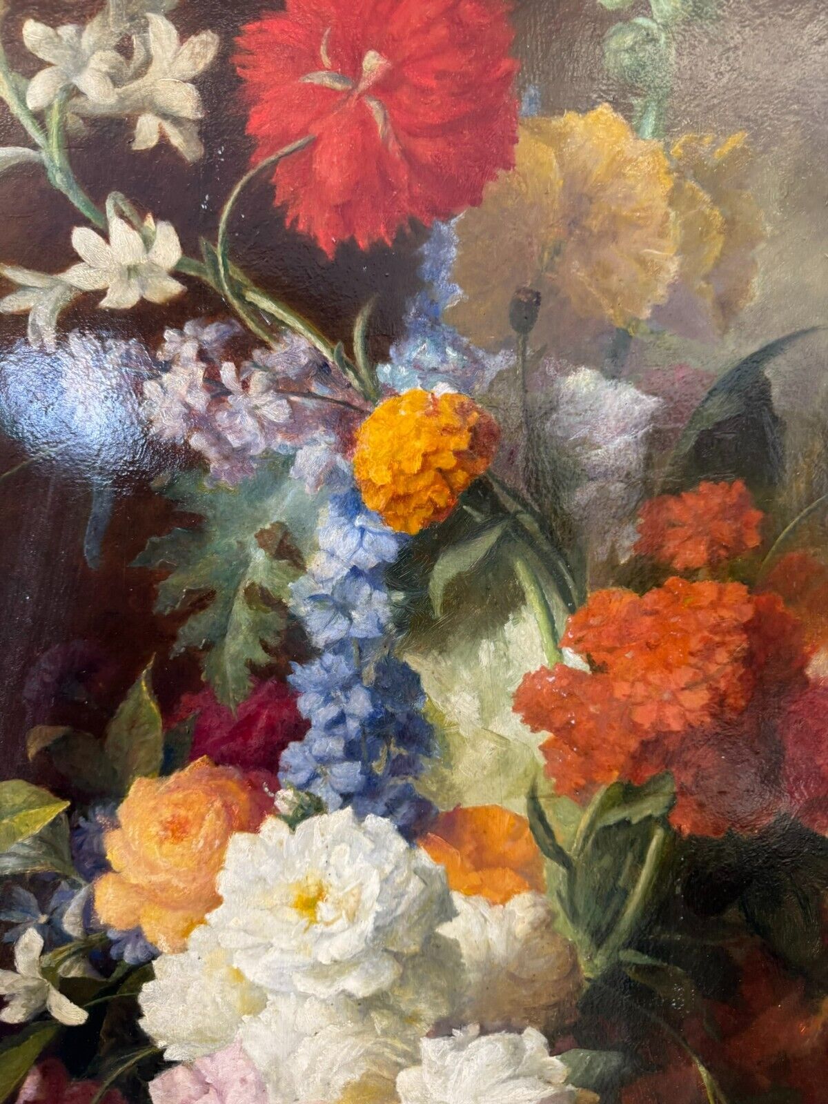 GROSSES ÖLGEMÄLDE BLUMENSTILLLEBEN 71x93cm BAROCK BLUMEN GEMÄLDE 18/19 TES JHD – Bild 7