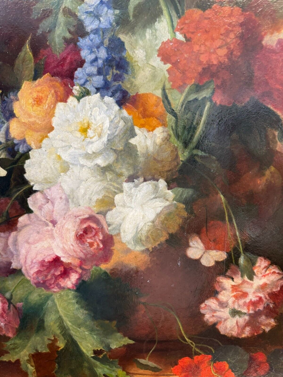 GROSSES ÖLGEMÄLDE BLUMENSTILLLEBEN 71x93cm BAROCK BLUMEN GEMÄLDE 18/19 TES JHD – Bild 8