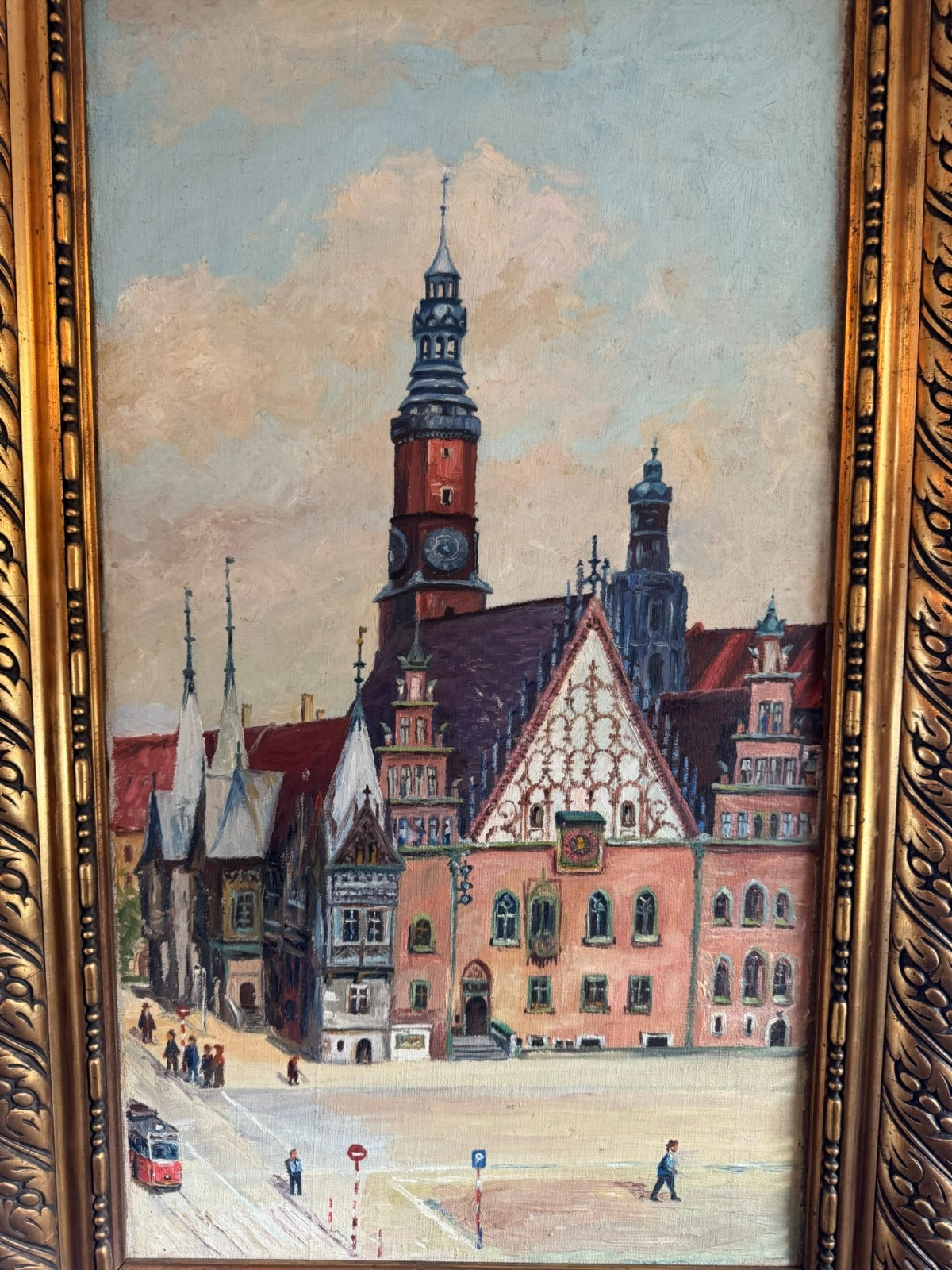 ÖLGEMÄLDE GERAHMT ALTSTADT MIT PERSONEN