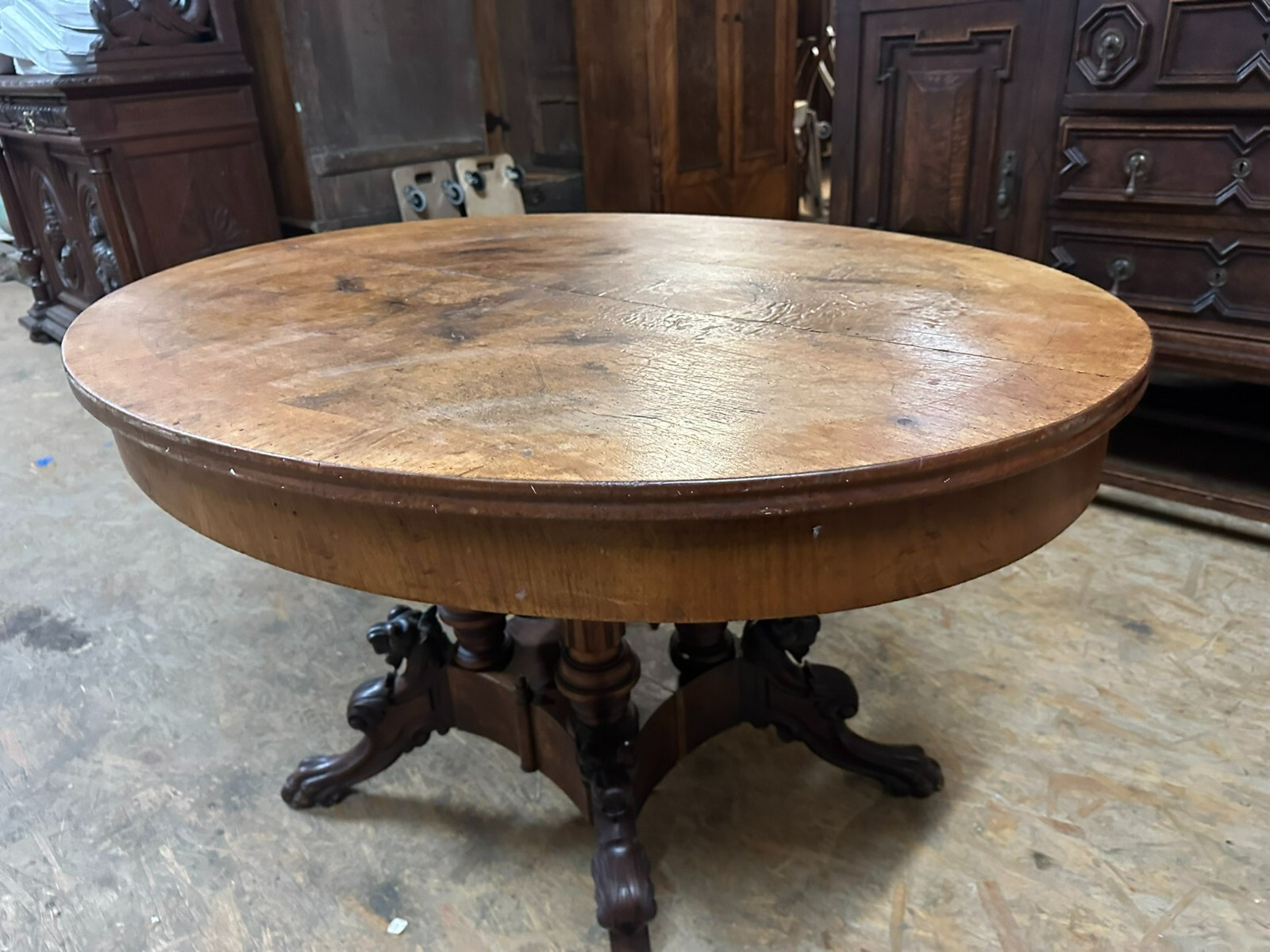 ANTIKER BEISTELLTISCH SALON TISCH LOUIS PHILIPPE UM 1870 MAHAGONI WURZELNUSS – Bild 11