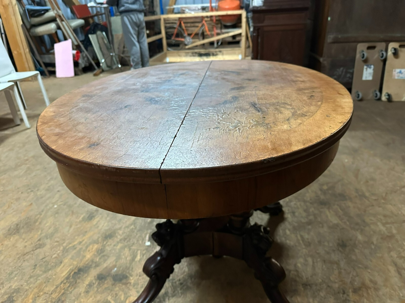 ANTIKER BEISTELLTISCH SALON TISCH LOUIS PHILIPPE UM 1870 MAHAGONI WURZELNUSS – Bild 13