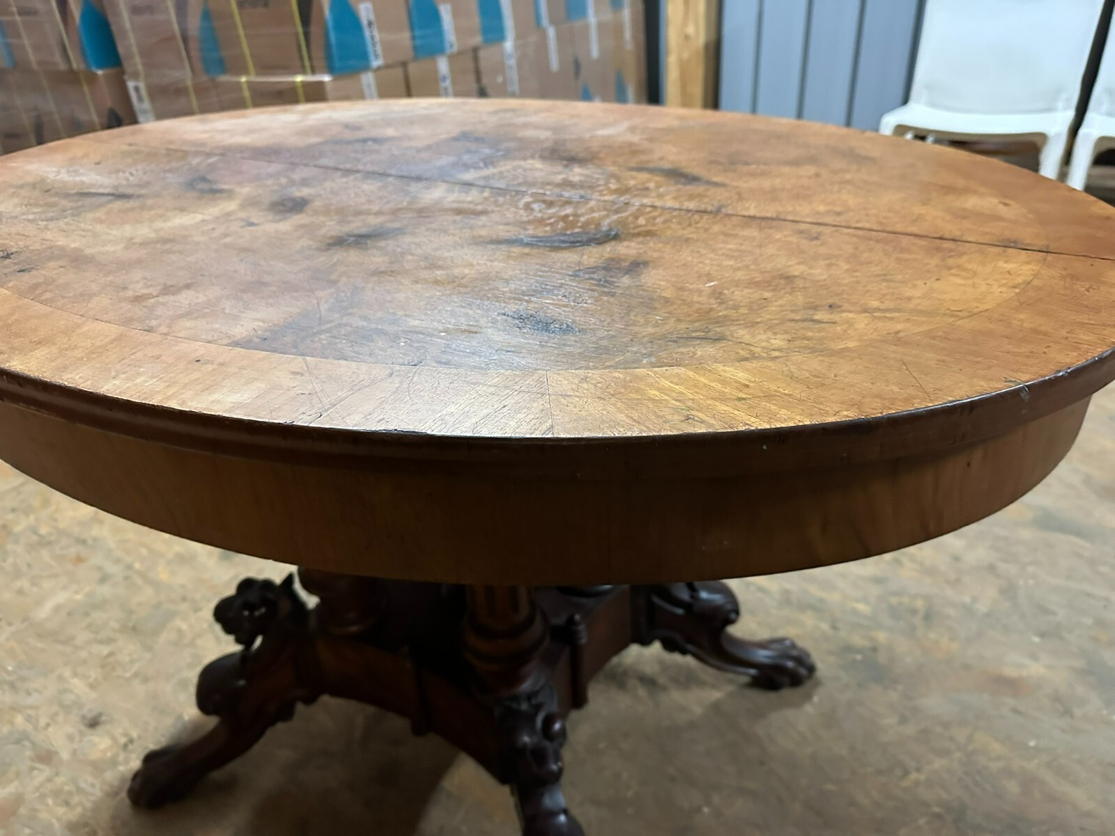 ANTIKER BEISTELLTISCH SALON TISCH LOUIS PHILIPPE UM 1870 MAHAGONI WURZELNUSS – Bild 14
