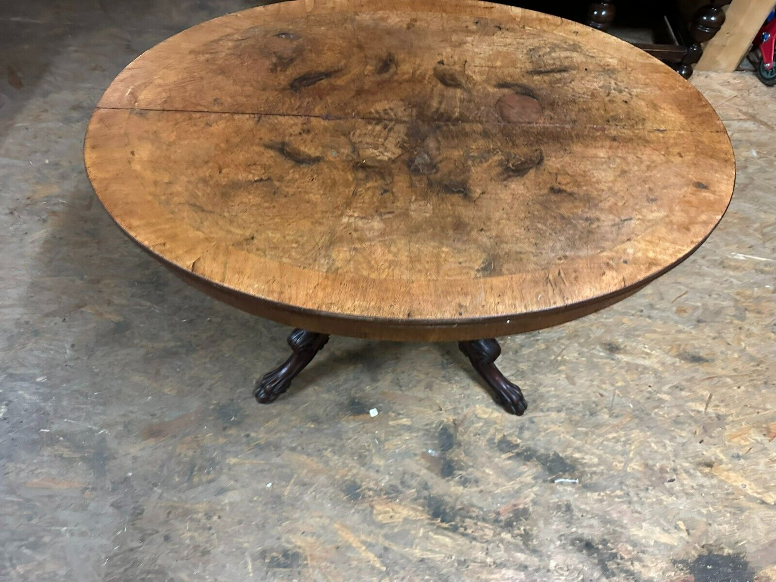 ANTIKER BEISTELLTISCH SALON TISCH LOUIS PHILIPPE UM 1870 MAHAGONI WURZELNUSS – Bild 3