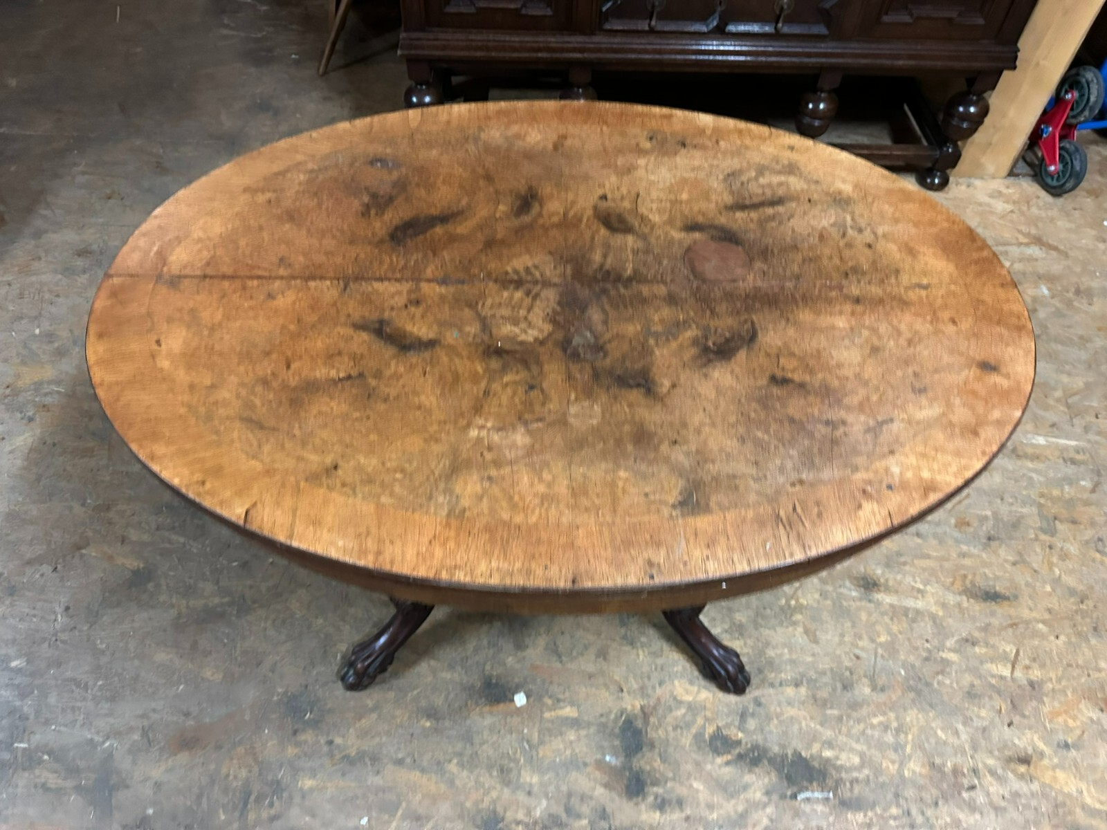 ANTIKER BEISTELLTISCH SALON TISCH LOUIS PHILIPPE UM 1870 MAHAGONI WURZELNUSS – Bild 4