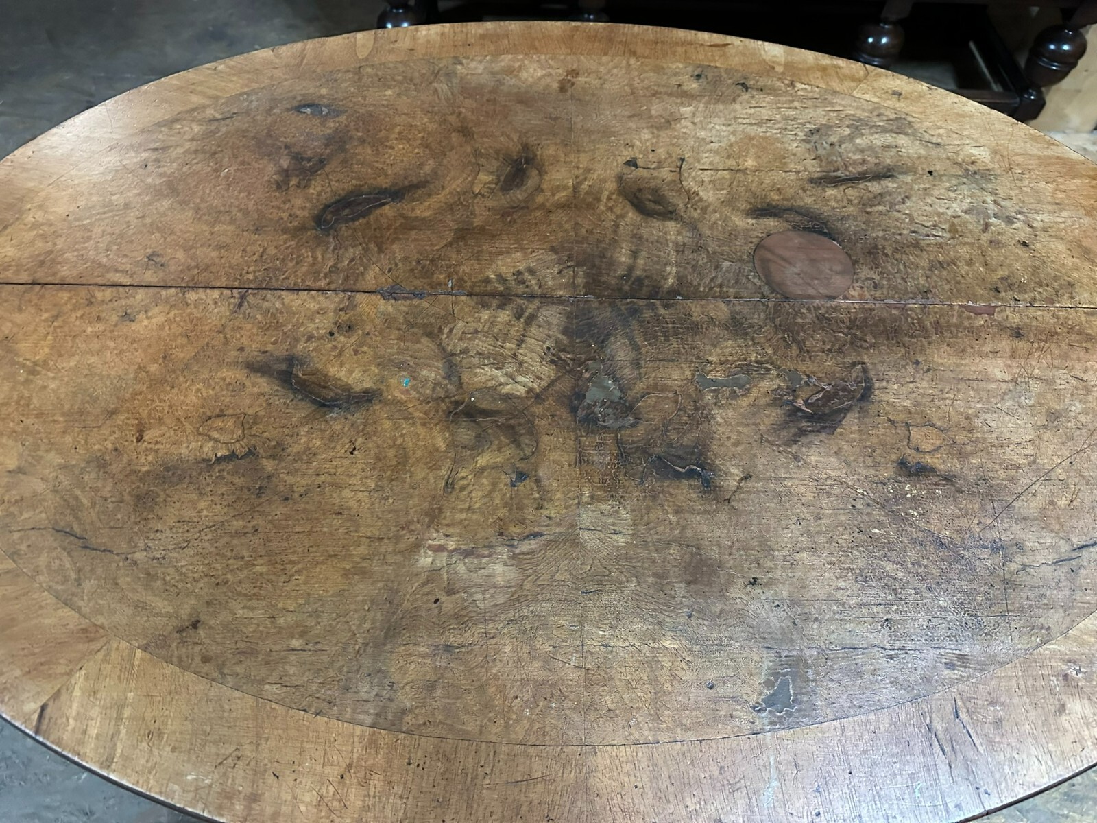 ANTIKER BEISTELLTISCH SALON TISCH LOUIS PHILIPPE UM 1870 MAHAGONI WURZELNUSS – Bild 5
