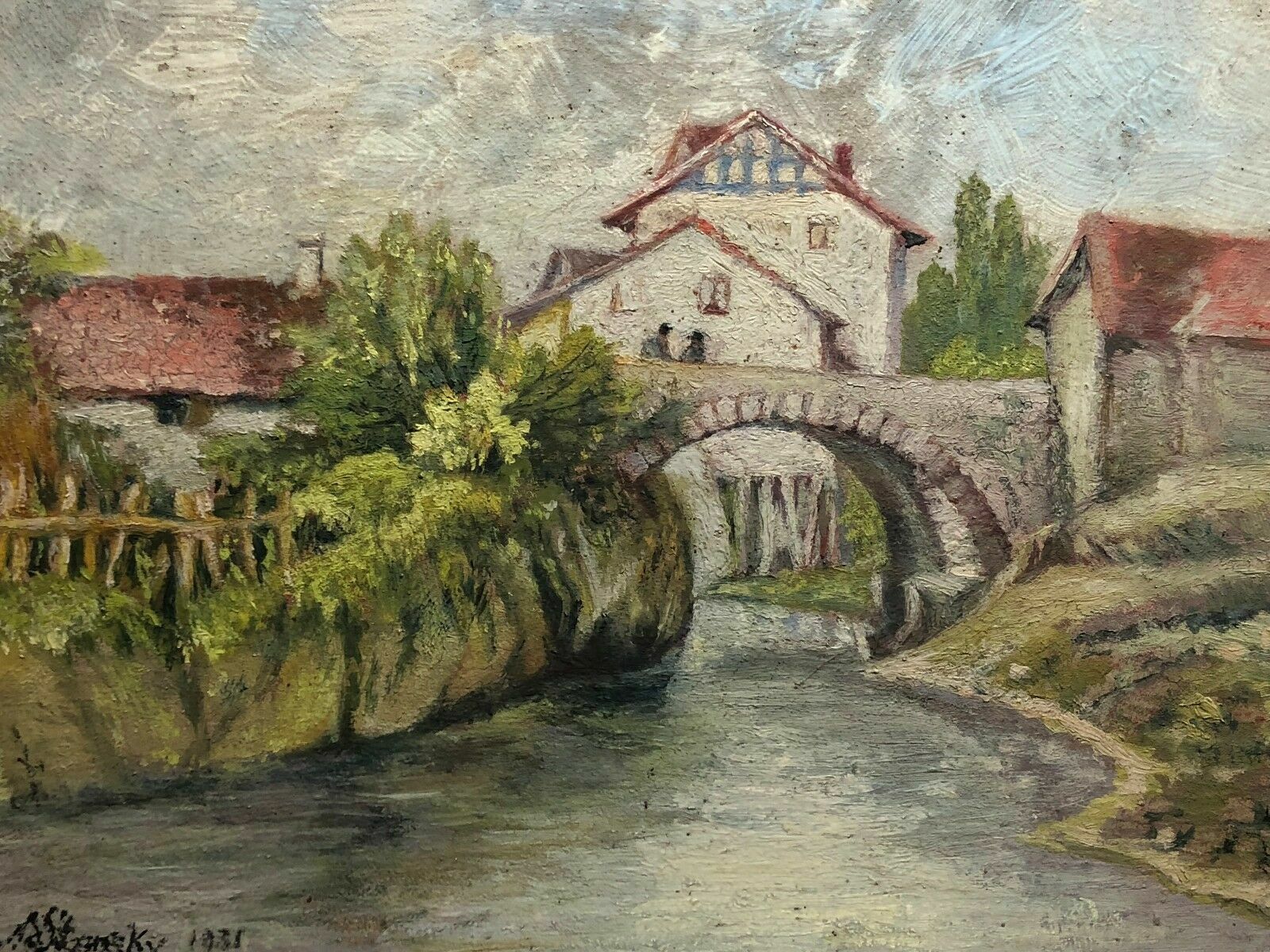 ÖLGEMÄLDE IDYLLISCHE DORF SZENERIE GEMÄLDE 1931 Ferdinand STRANSKY (1904-1981)