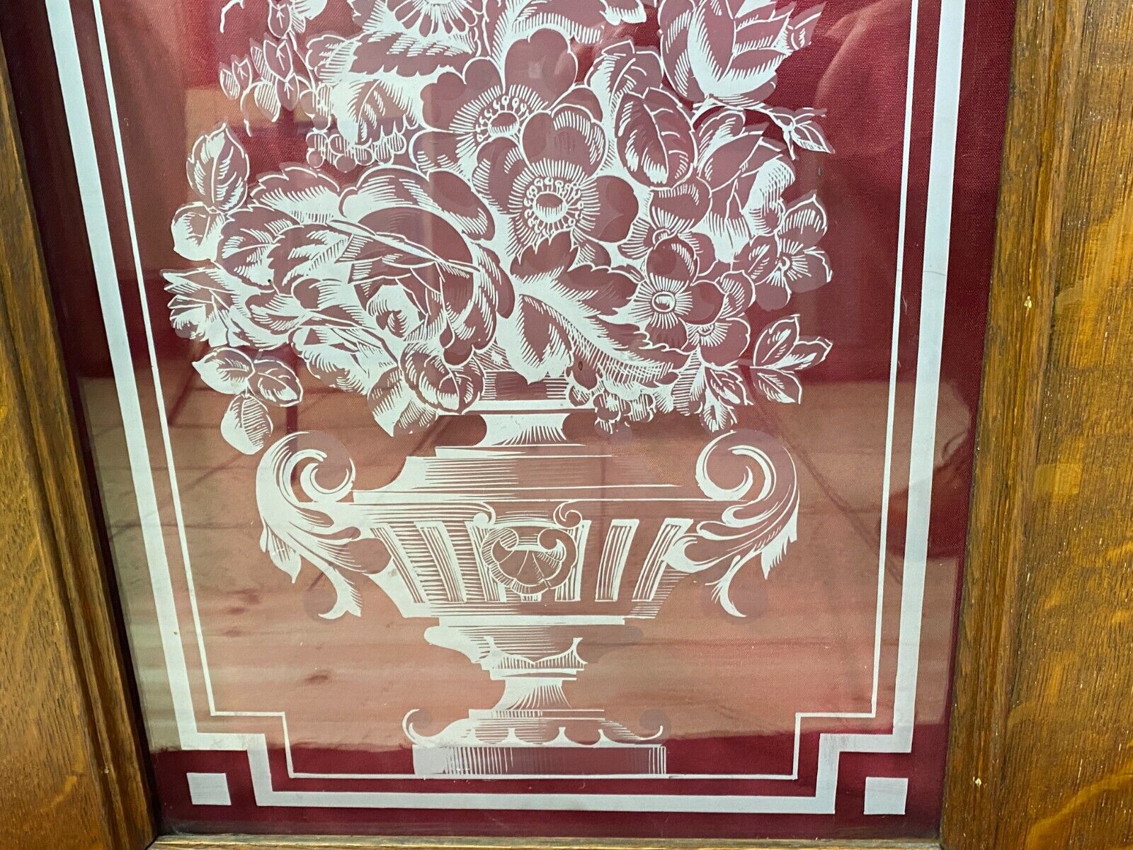 2x ANTIKE GLASSCHEIBE HISTORISMUS UM 1880 AMPHOREN BLUMEN 35x54cm – Bild 6