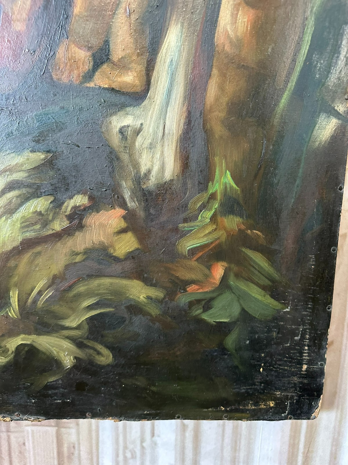 GROSSES ART DECO ÖLGEMÄLDE AUF PAPIER GEMÄLDE NACKEDEIEN KINDER – Bild 4