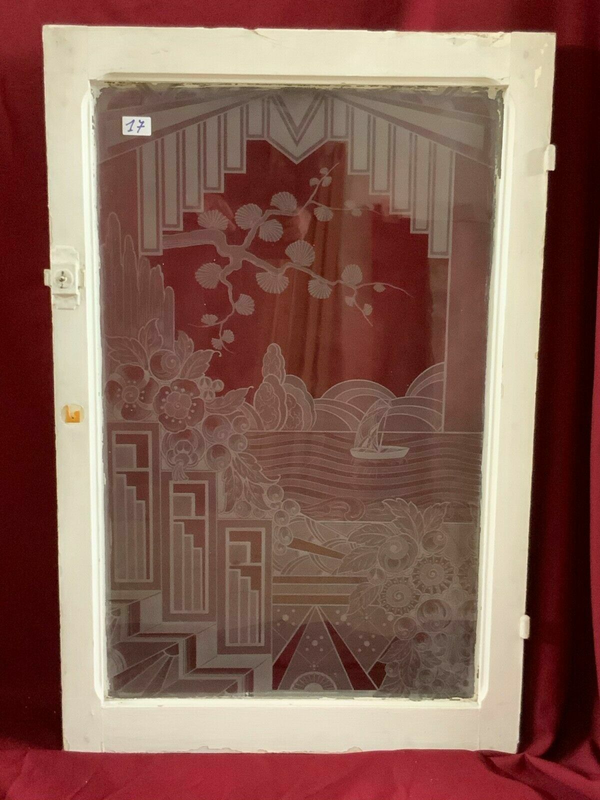 ART DECO GLASSCHEIBE ORIGINAL UM 1920 ANTIKES GLAS GEOMETRISCHE FORMEN
