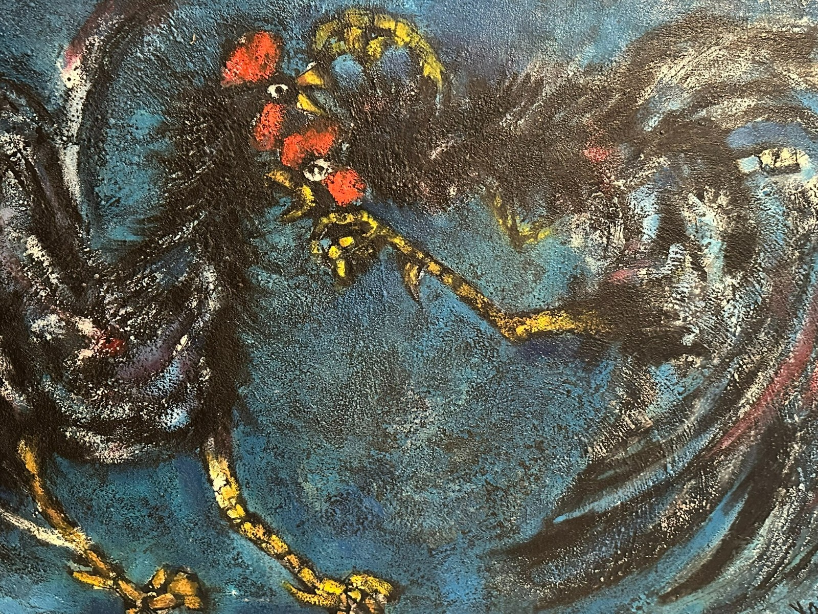 XAM Pedro QUETGLAS FERRER (1915-2001) ÖLGEMÄLDE GALLOS EN FONDO AZUL