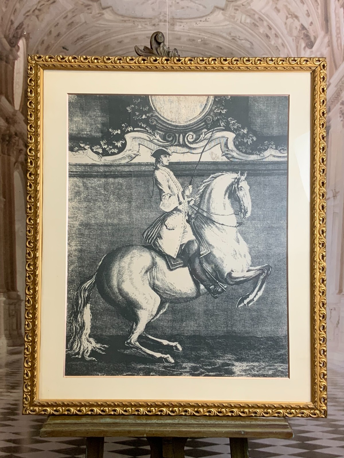 GROSSER DRUCK NACH EINER WAND TAPISSERIE BAROCK REITER AUF PFERD GUT GERAHMT
