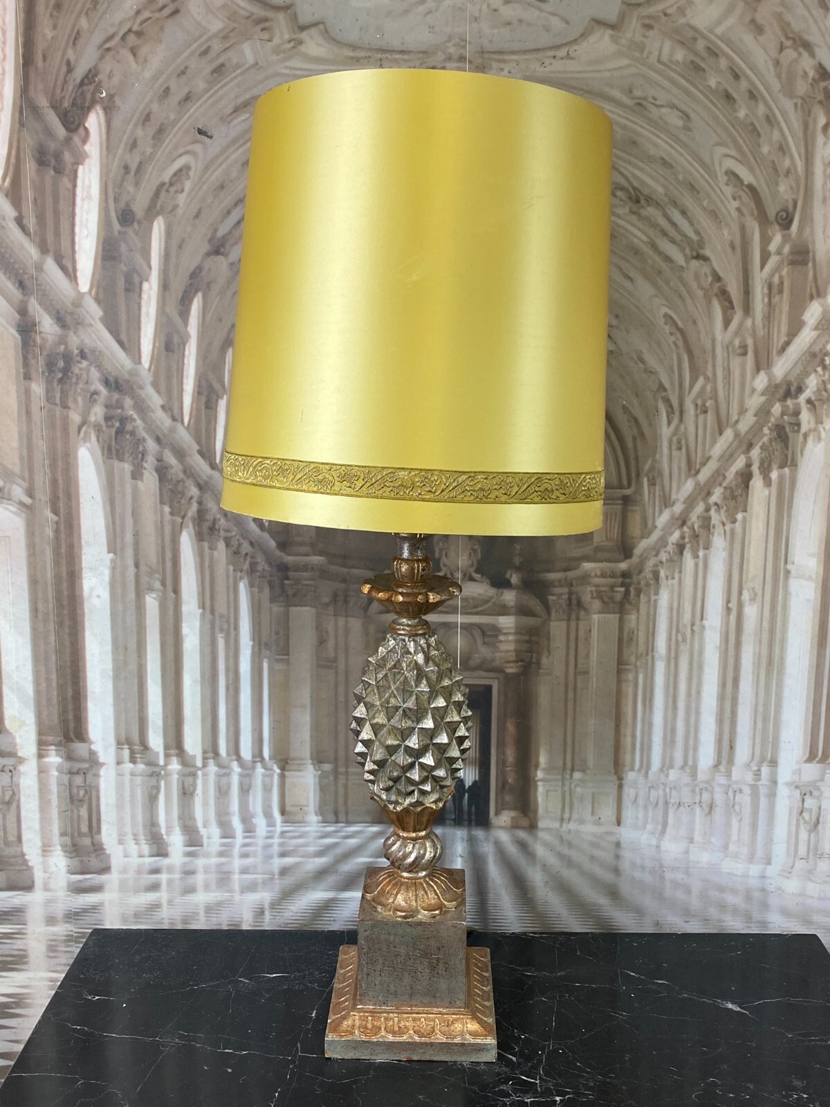 VINTAGE TISCHLAMPE BAROCK STIL HOLZ MASSIV GEFASST – Bild 3