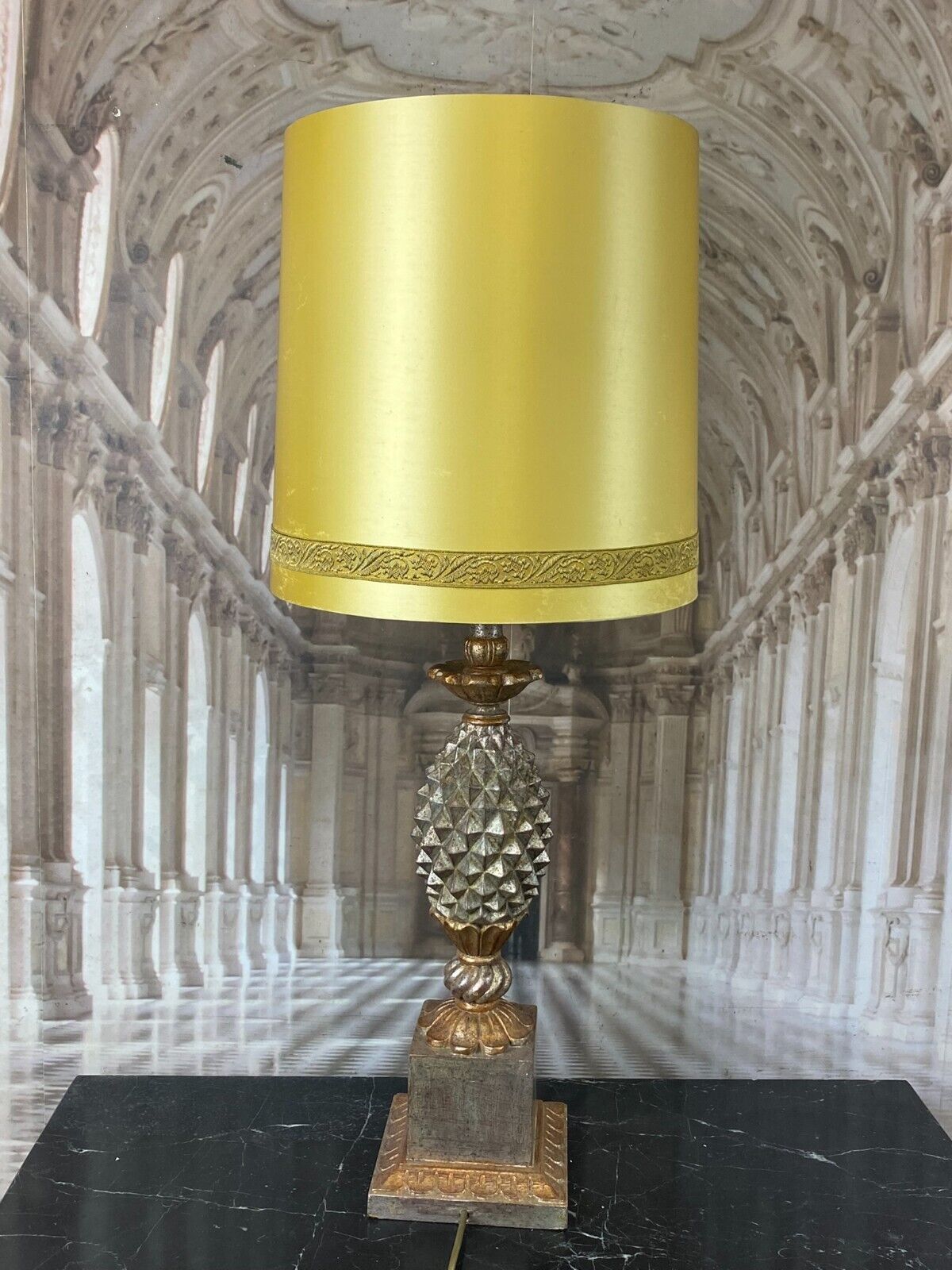 VINTAGE TISCHLAMPE BAROCK STIL HOLZ MASSIV GEFASST