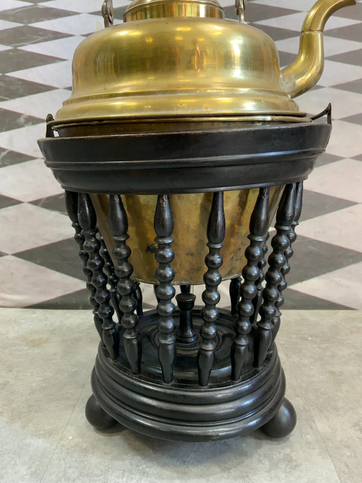 BIEDERMEIER STÖVCHEN TEEWÄRMER UM 1850 MAHAGONI KUPFER KESSEL KANNE TEETISCH – Bild 4