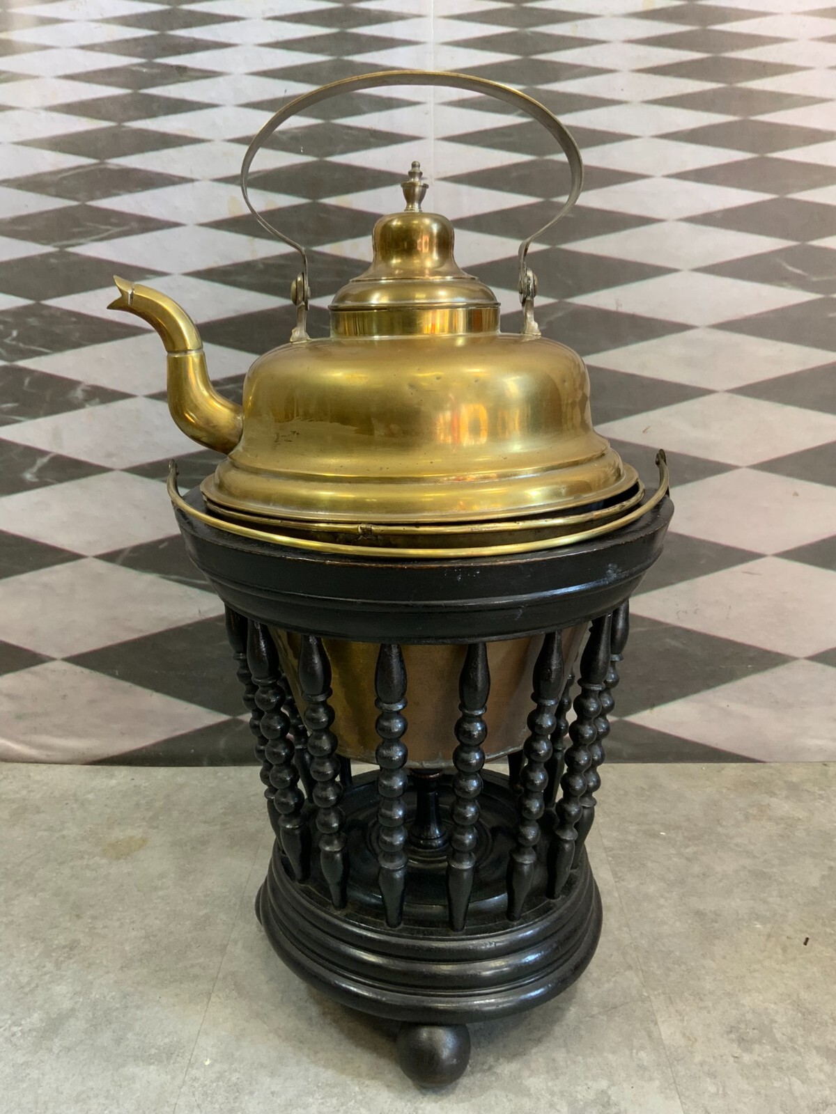 BIEDERMEIER STÖVCHEN TEEWÄRMER UM 1850 MAHAGONI KUPFER KESSEL KANNE TEETISCH – Bild 8