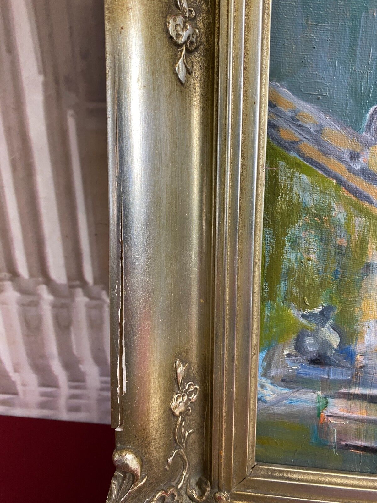 Ölgemälde auf Platte, in barockem Prunkrahmen gerahmt BRUNNEN VOR SCHLOSS – Bild 11