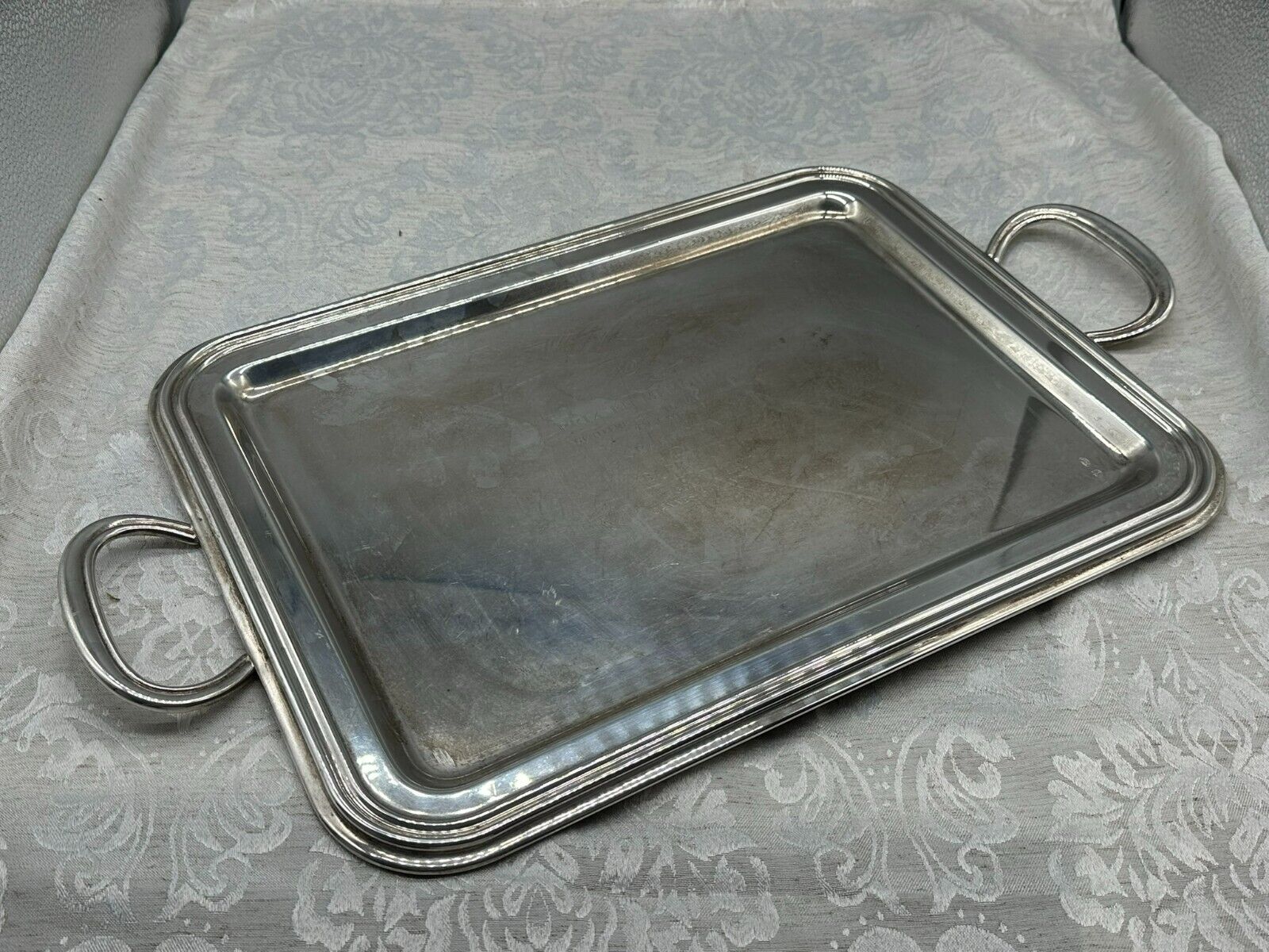 VINTAGE TABLETT 30x51cm METALL VERSILBERT GOLFTURNIER PREIS WIDMUNG
