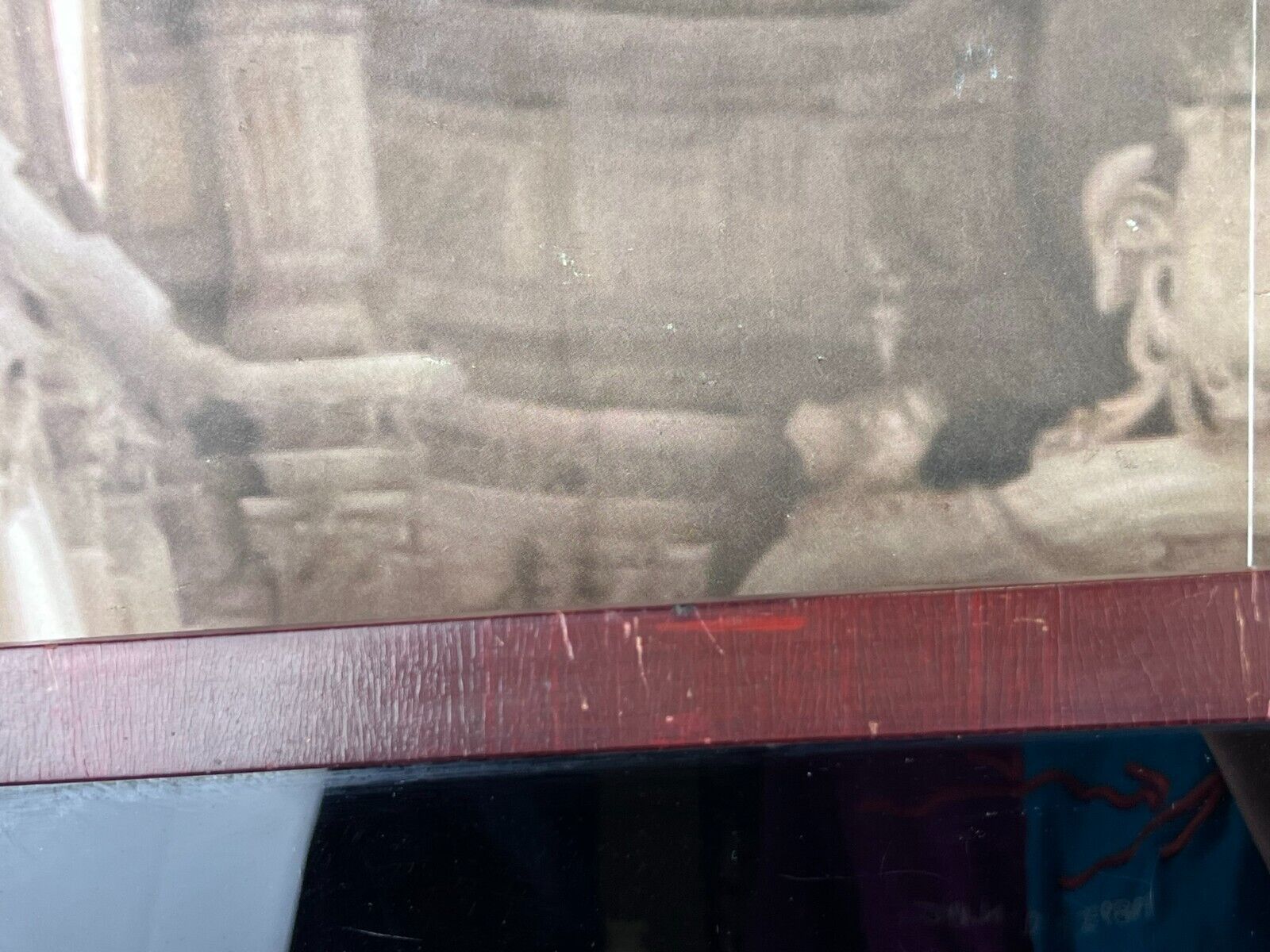 ANTIKES STICKBILD UM 1800 SEIDE HAUS AM FLUSS MIT PERSONEN – Bild 12