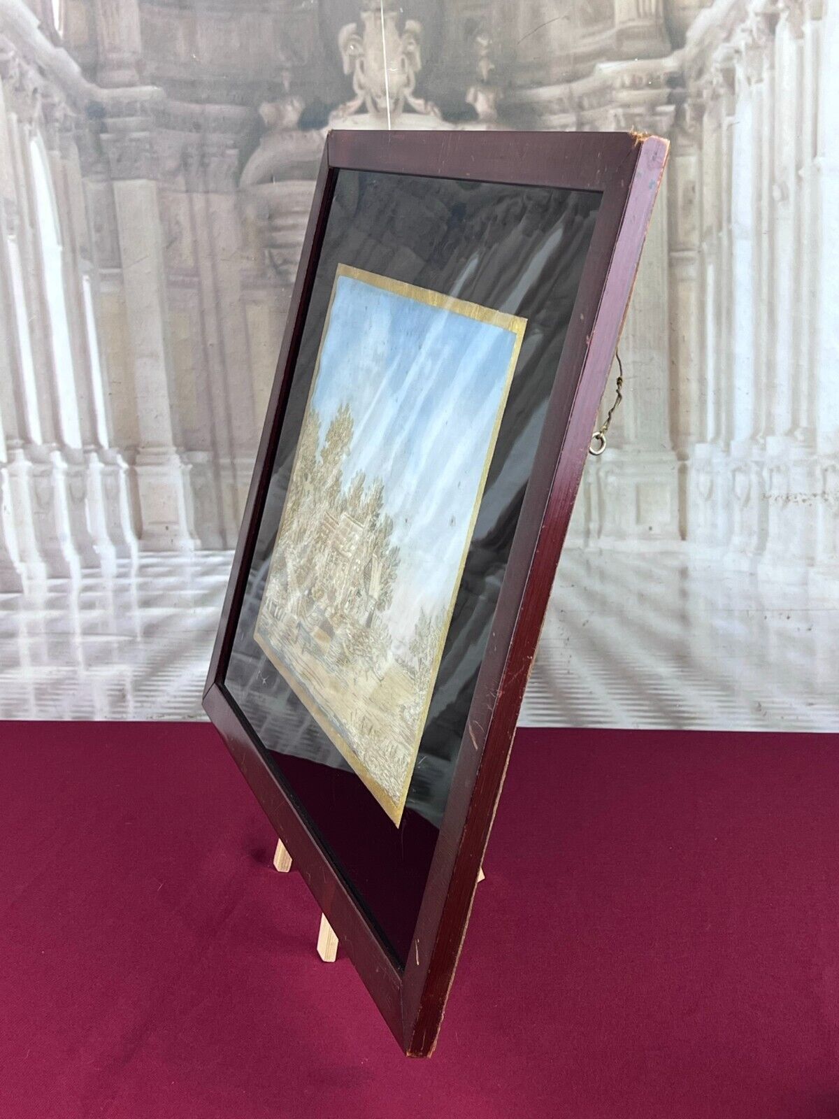 ANTIKES STICKBILD UM 1800 SEIDE HAUS AM FLUSS MIT PERSONEN – Bild 16