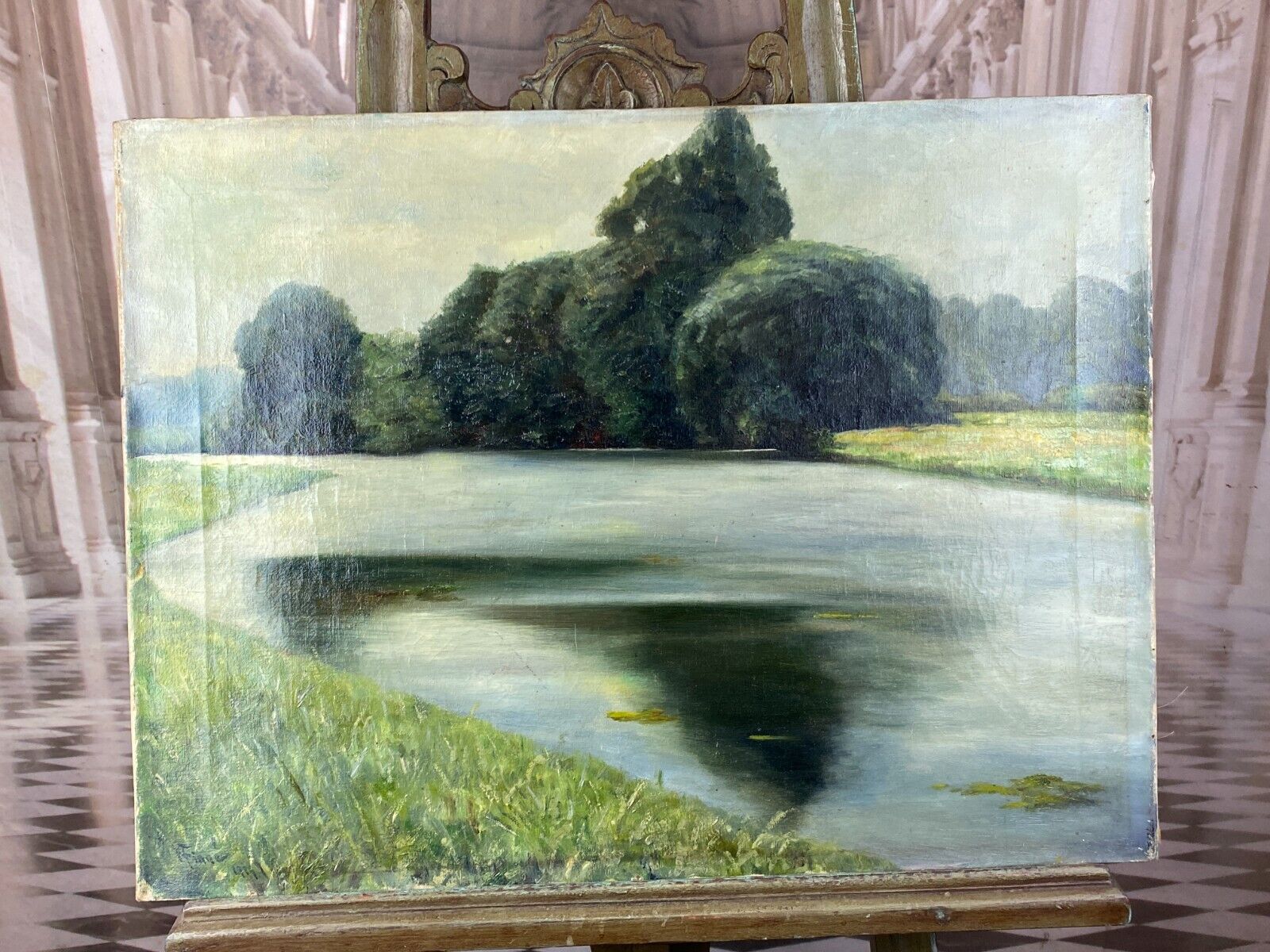 ÖLGEMÄLDE LANDSCHAFT FLUSS VOR BÄUMEN GEMÄLDE SIGNIERT FINNE 1919 – Bild 3