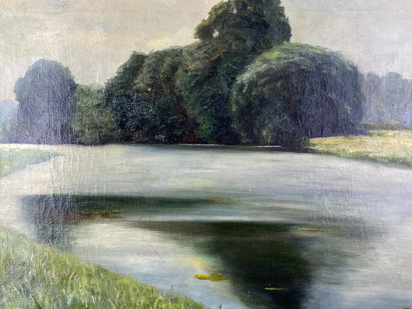 ÖLGEMÄLDE LANDSCHAFT FLUSS VOR BÄUMEN GEMÄLDE SIGNIERT FINNE 1919