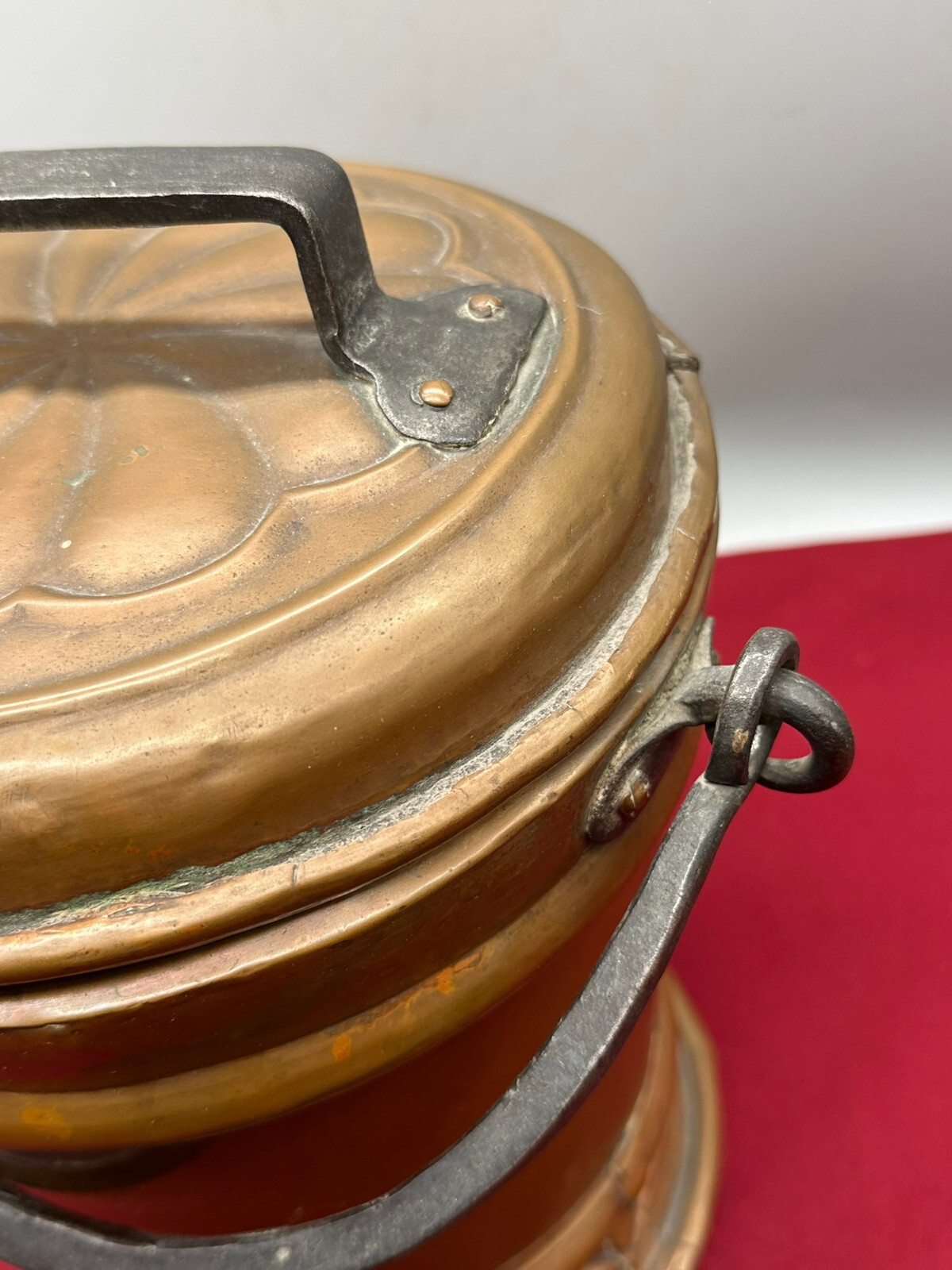 GROSSES ANTIKES GEFÄSS AUS KUPFER MIT EISENGRIFFEN UM 1800 DEUTSCHLAND FRANKEN – Bild 4