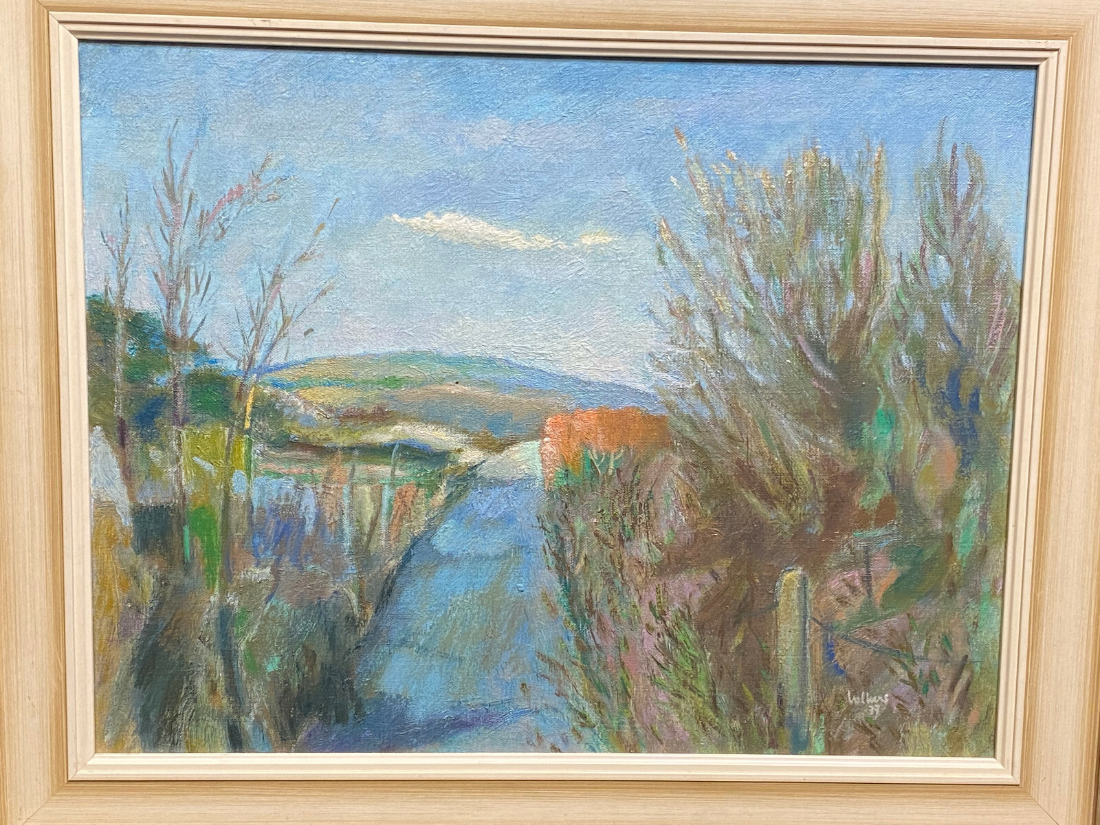 ÖL GEMÄLDE LANDSCHAFT AUS DEM JAHR 1977 SIGNIERT MEINERT VOLKERS 56x46cm – Bild 3
