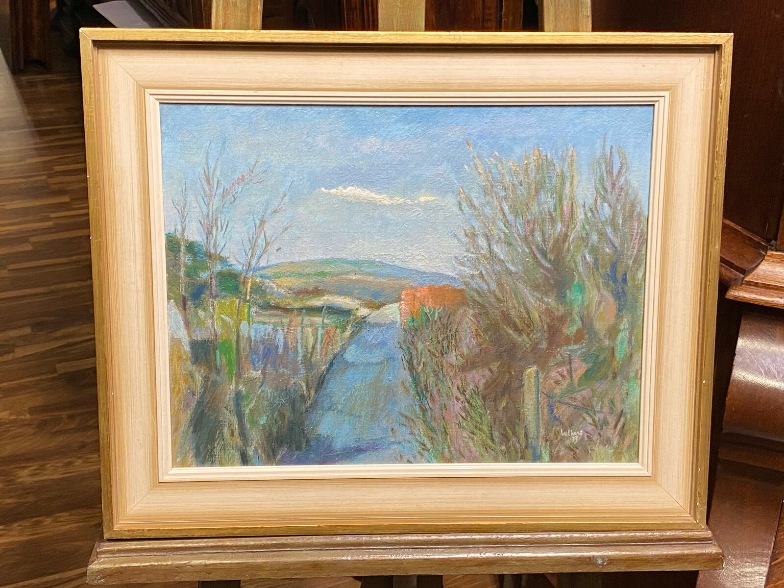 ÖL GEMÄLDE LANDSCHAFT AUS DEM JAHR 1977 SIGNIERT MEINERT VOLKERS 56x46cm – Bild 4