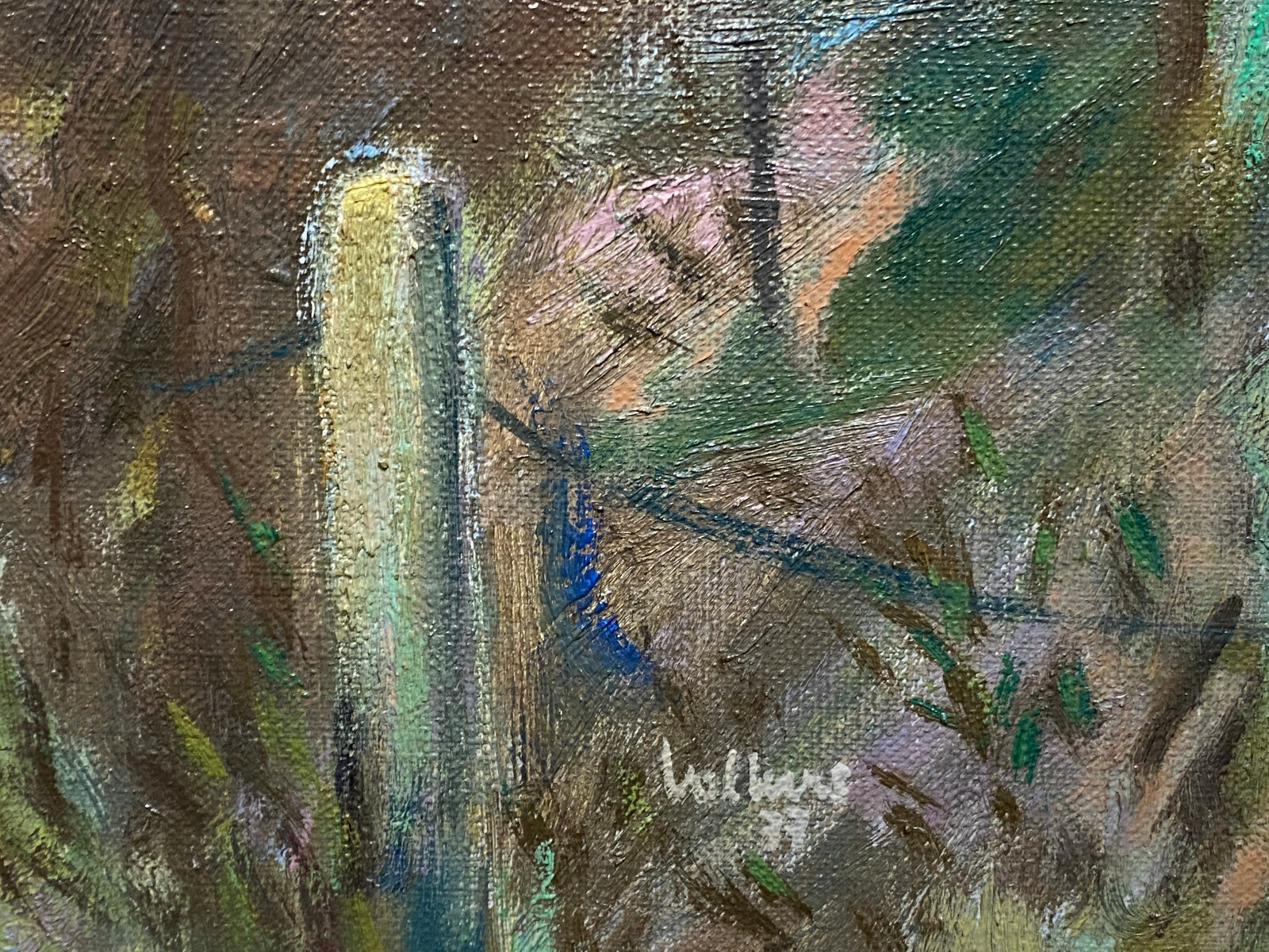 ÖL GEMÄLDE LANDSCHAFT AUS DEM JAHR 1977 SIGNIERT MEINERT VOLKERS 56x46cm – Bild 5