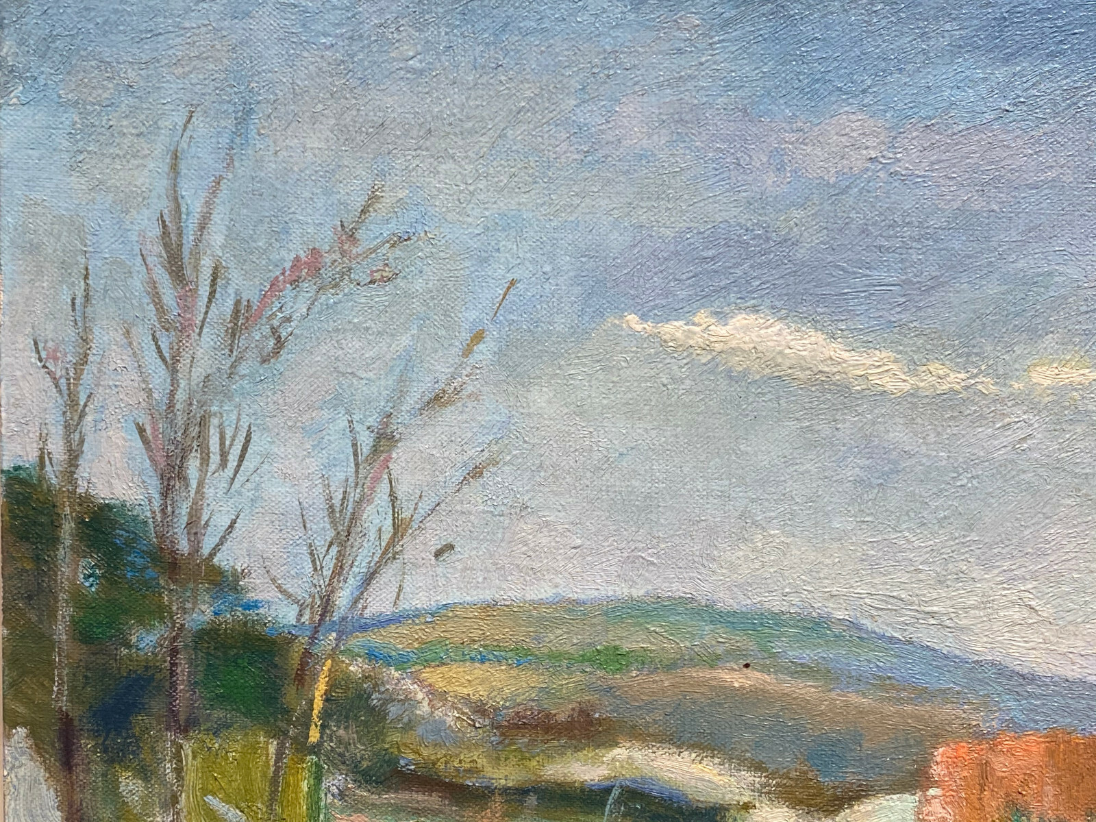 ÖL GEMÄLDE LANDSCHAFT AUS DEM JAHR 1977 SIGNIERT MEINERT VOLKERS 56x46cm – Bild 8